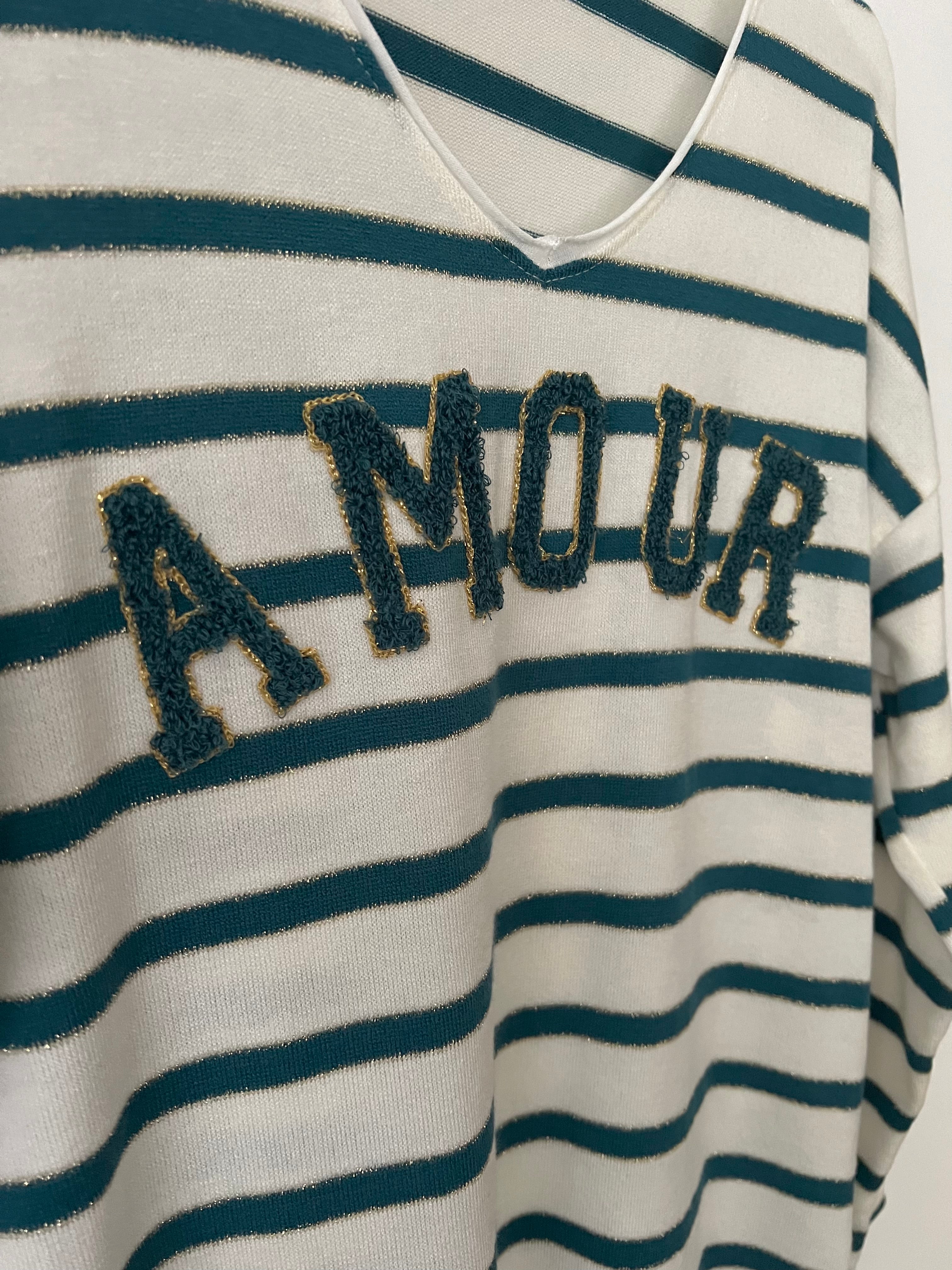 Stripe Amour Top in Teal & Ivory