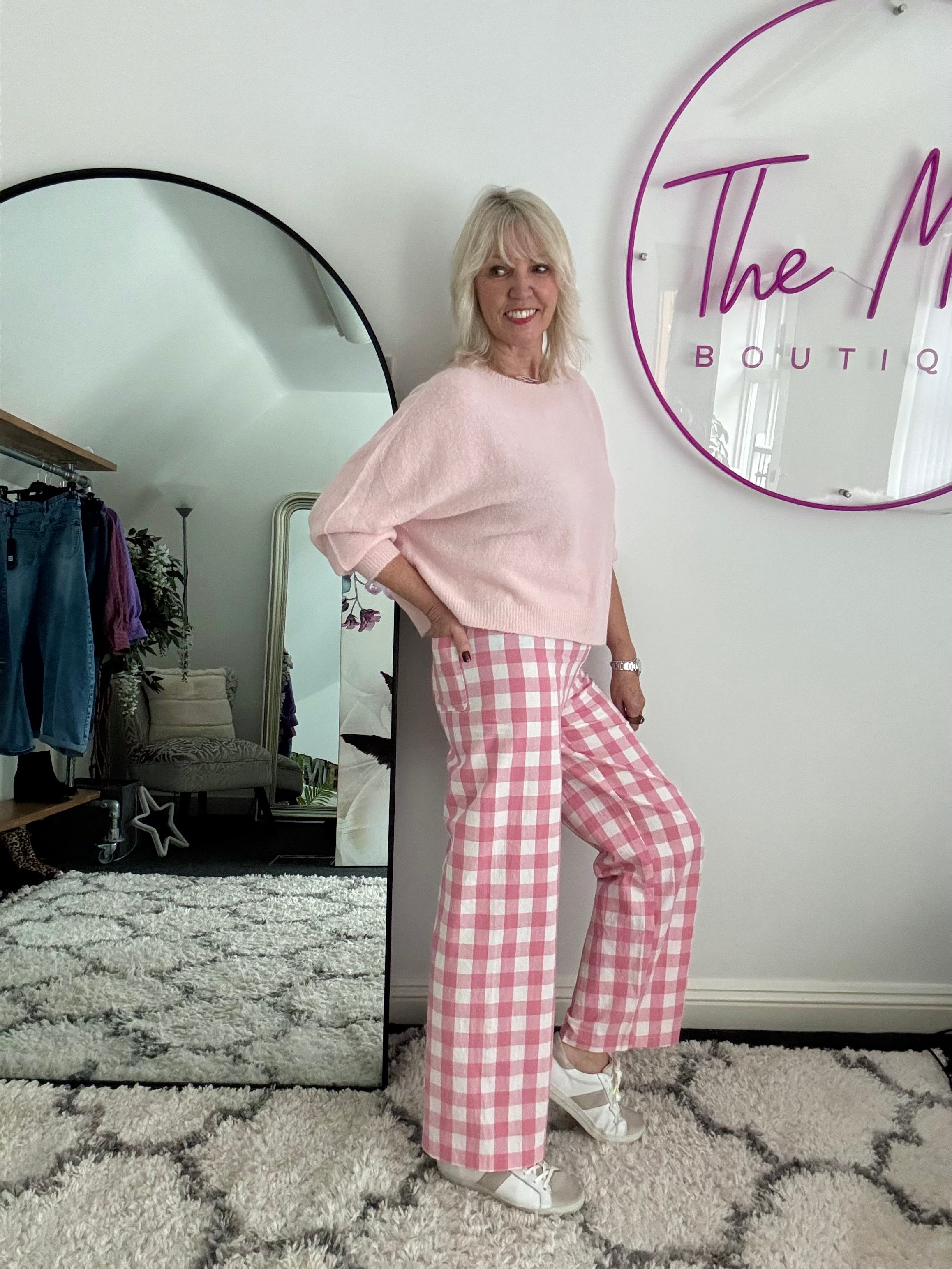 Check Trousers in Pink & White