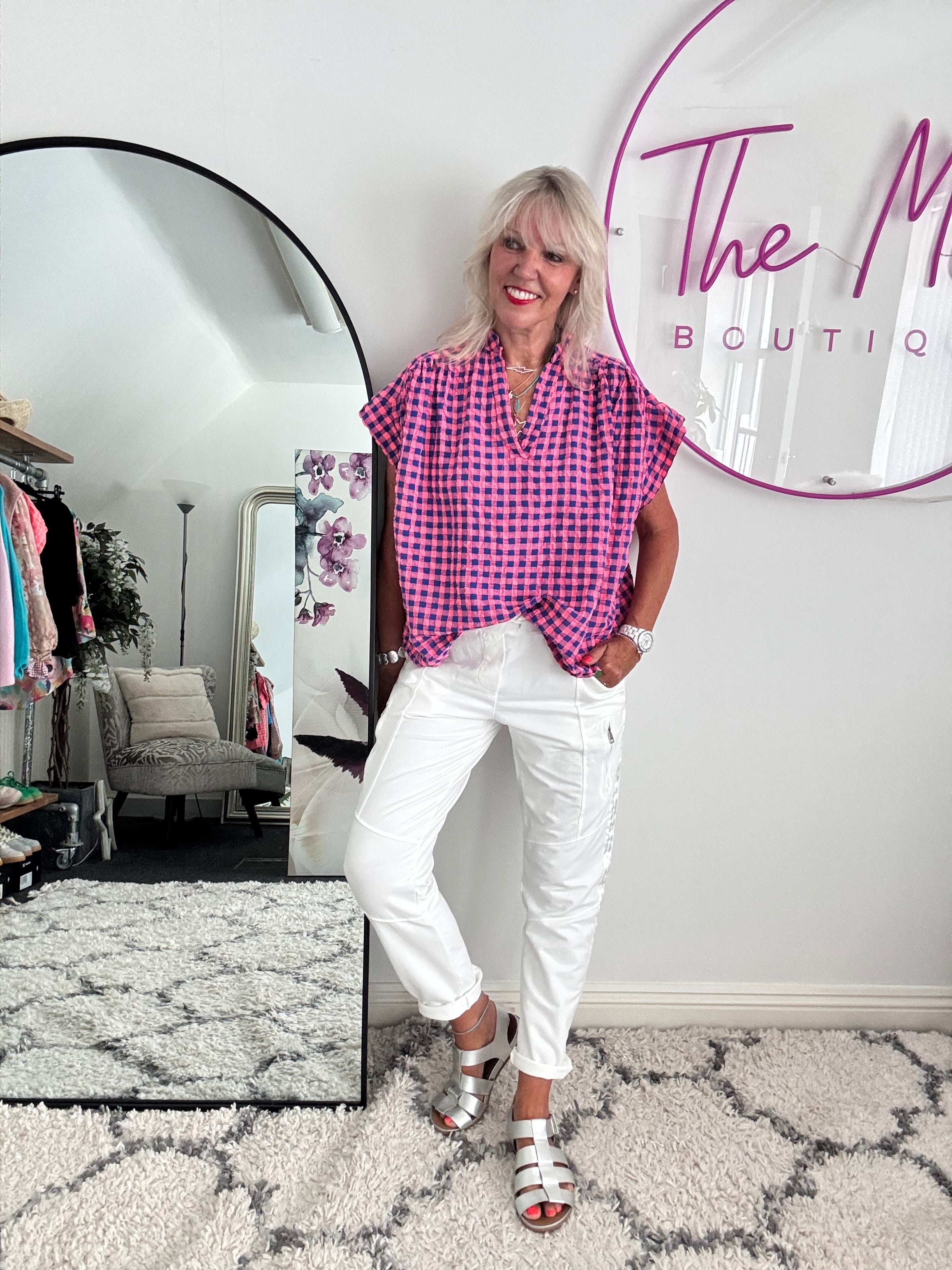 Check Top in Pink & Blue
