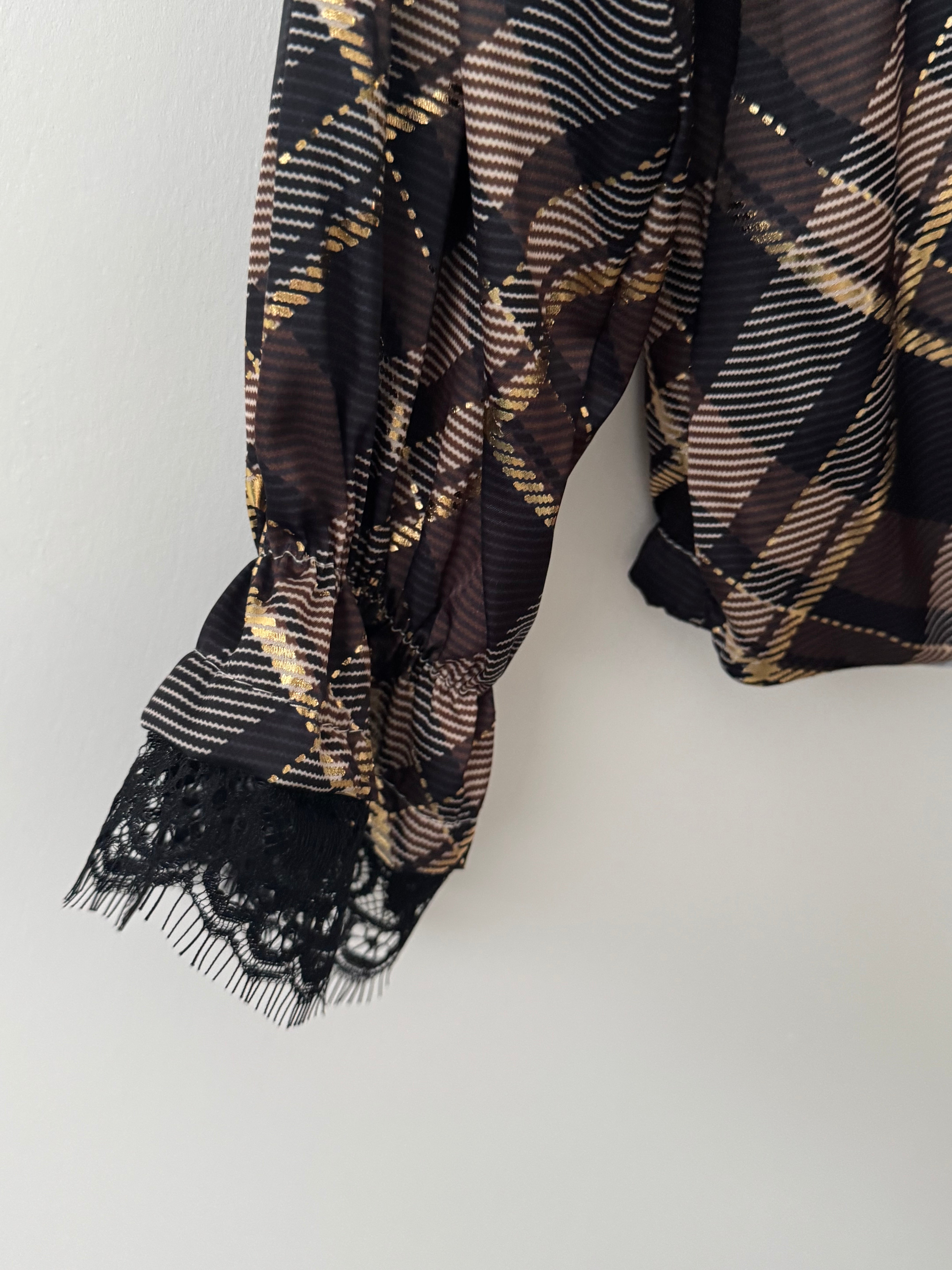 Silky Check Blouse in Chocolate & Black