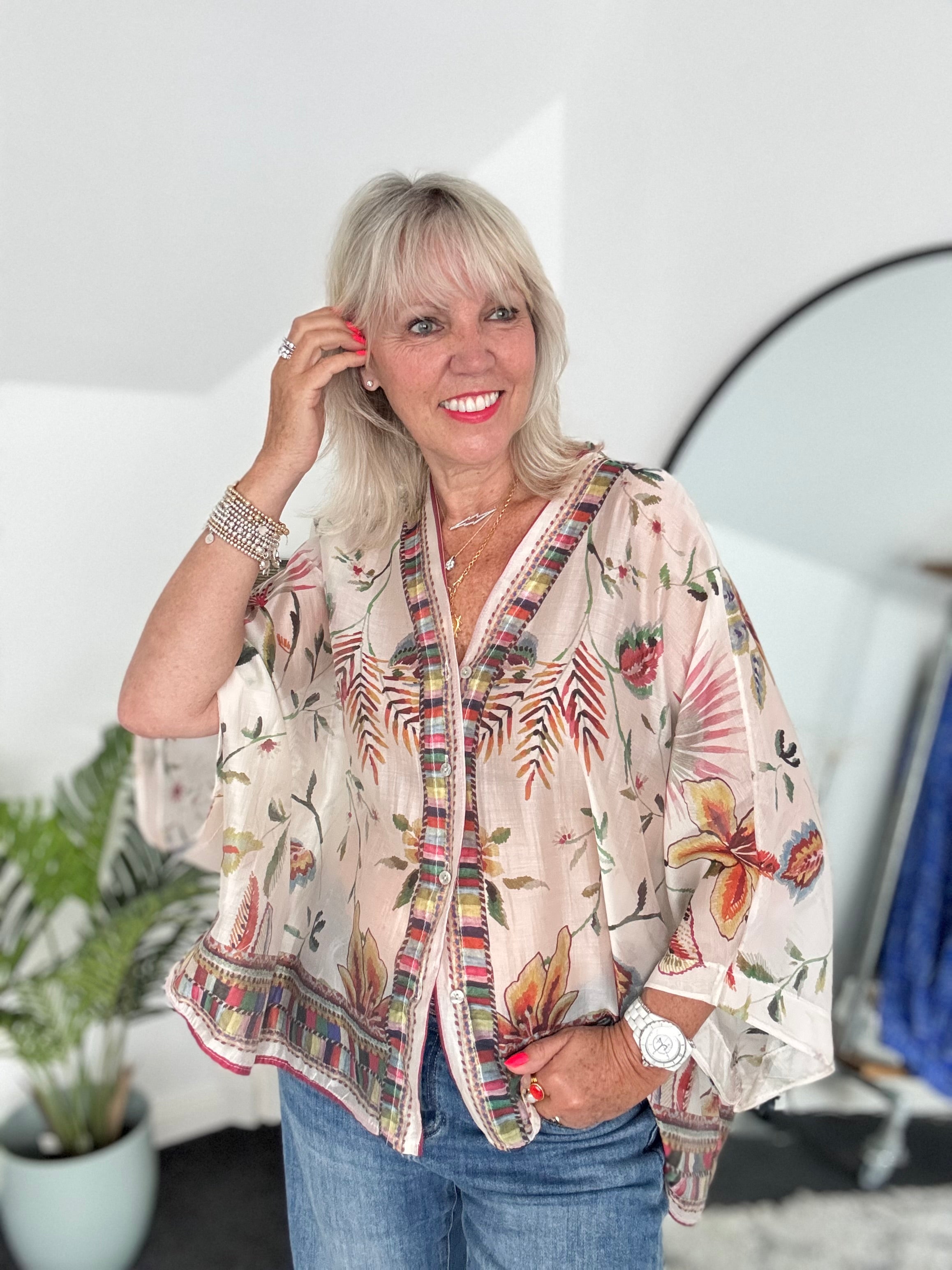 Designer Silky Kimono Blouse