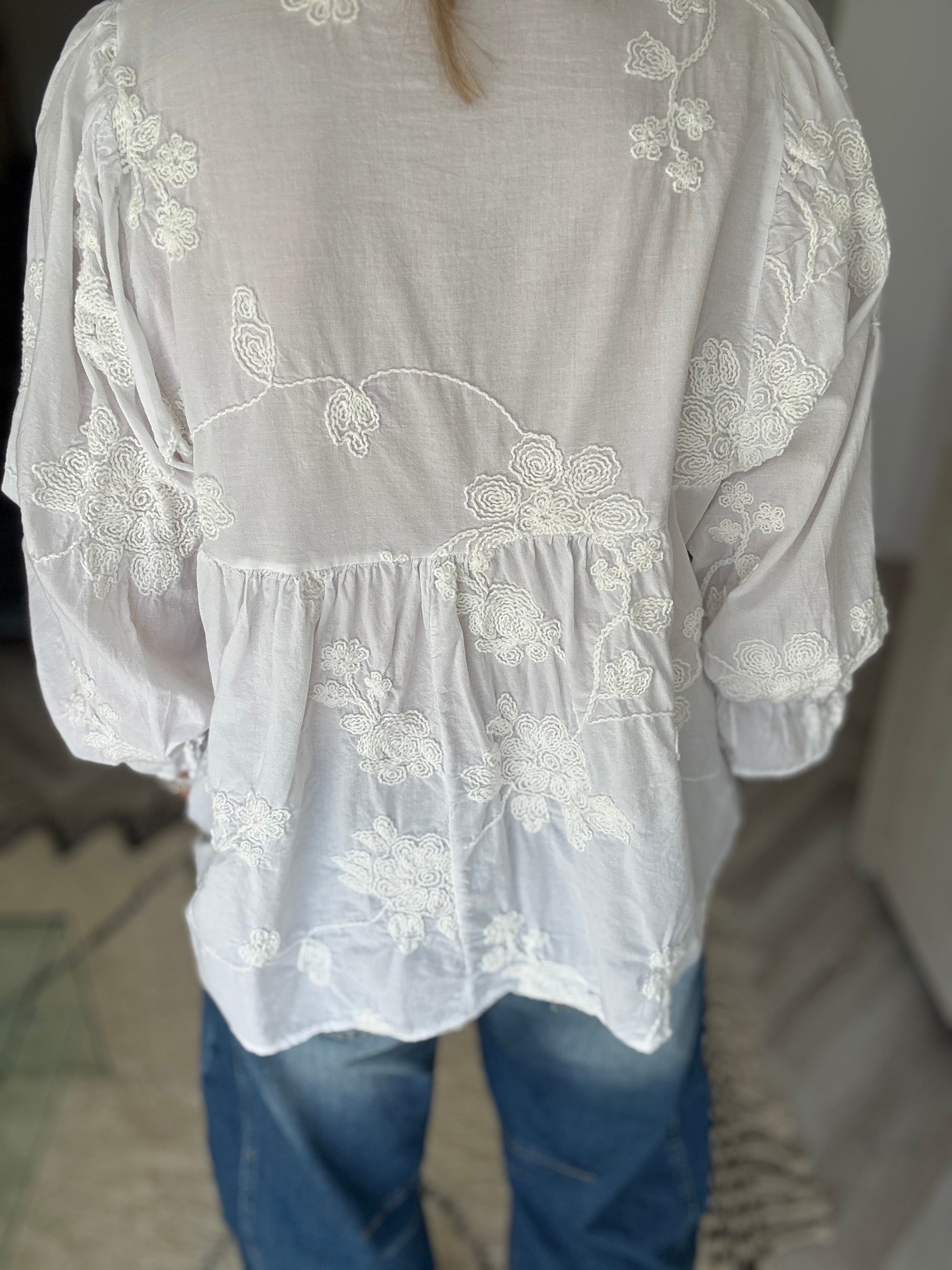 Luxe Embroidered Blouse in White