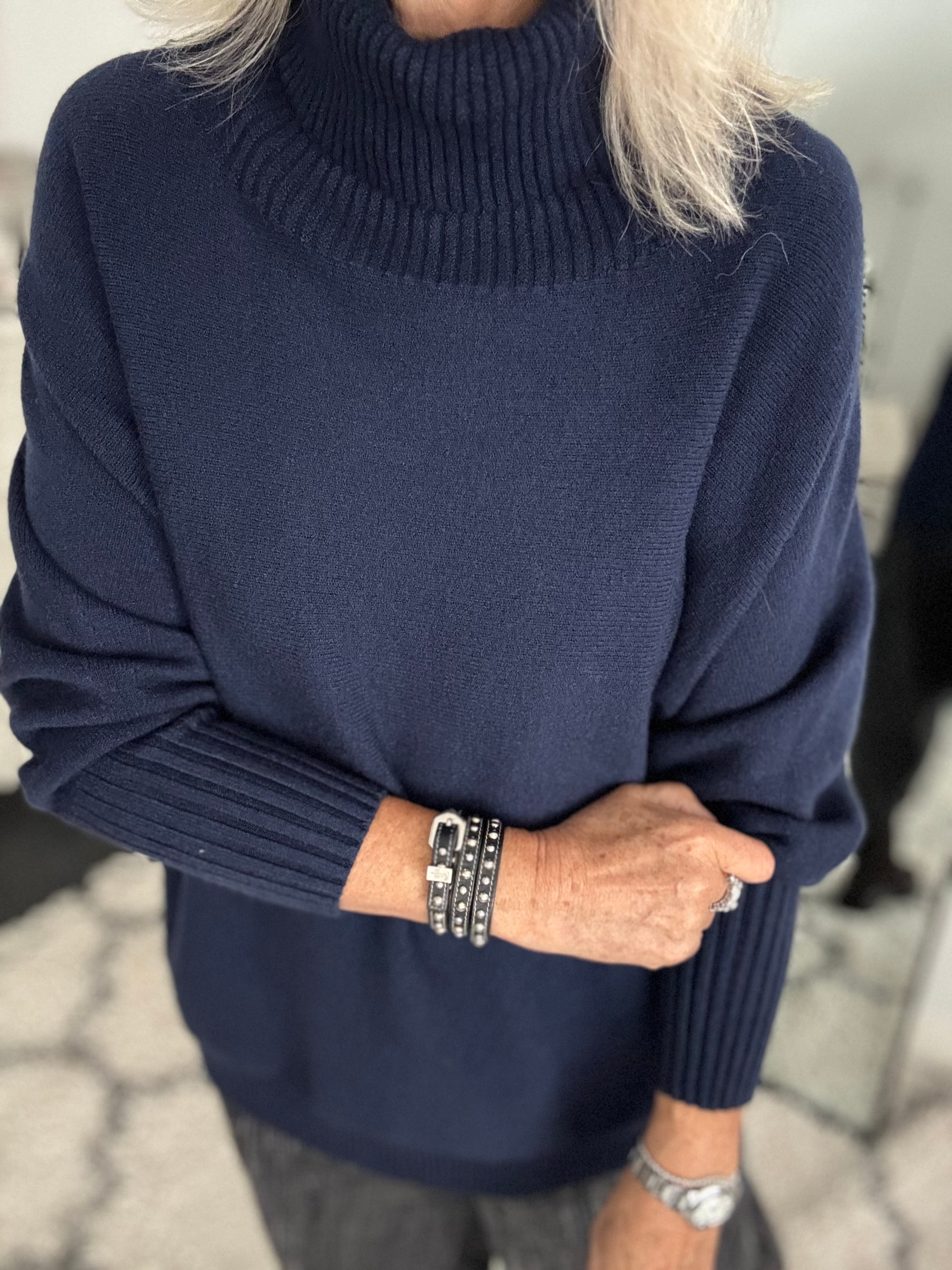 Oversized Roll Neck Poncho Jumper in Ink