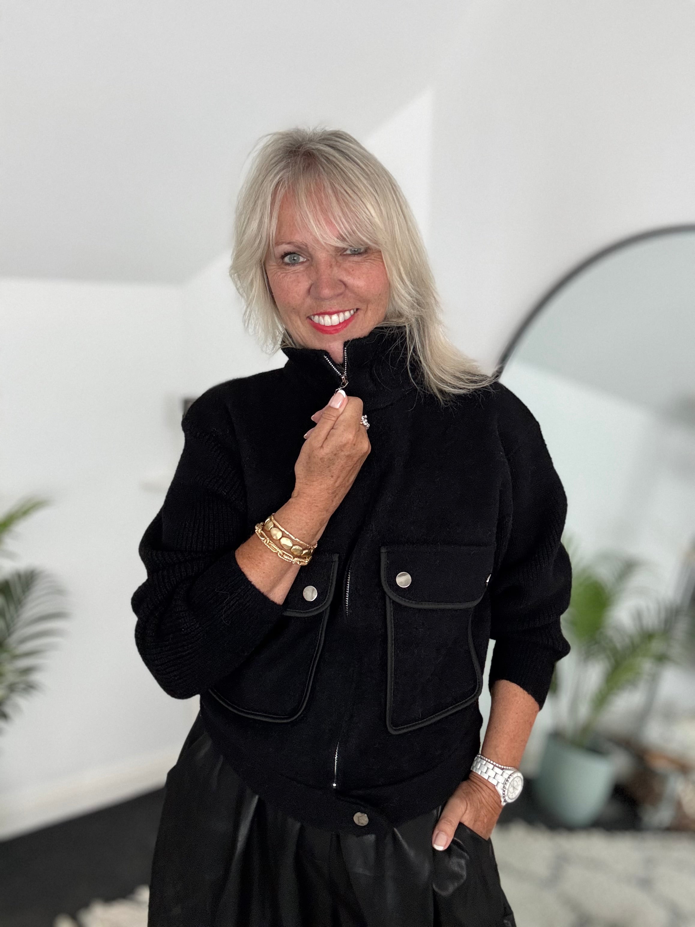 Zip Front Jacket in Black