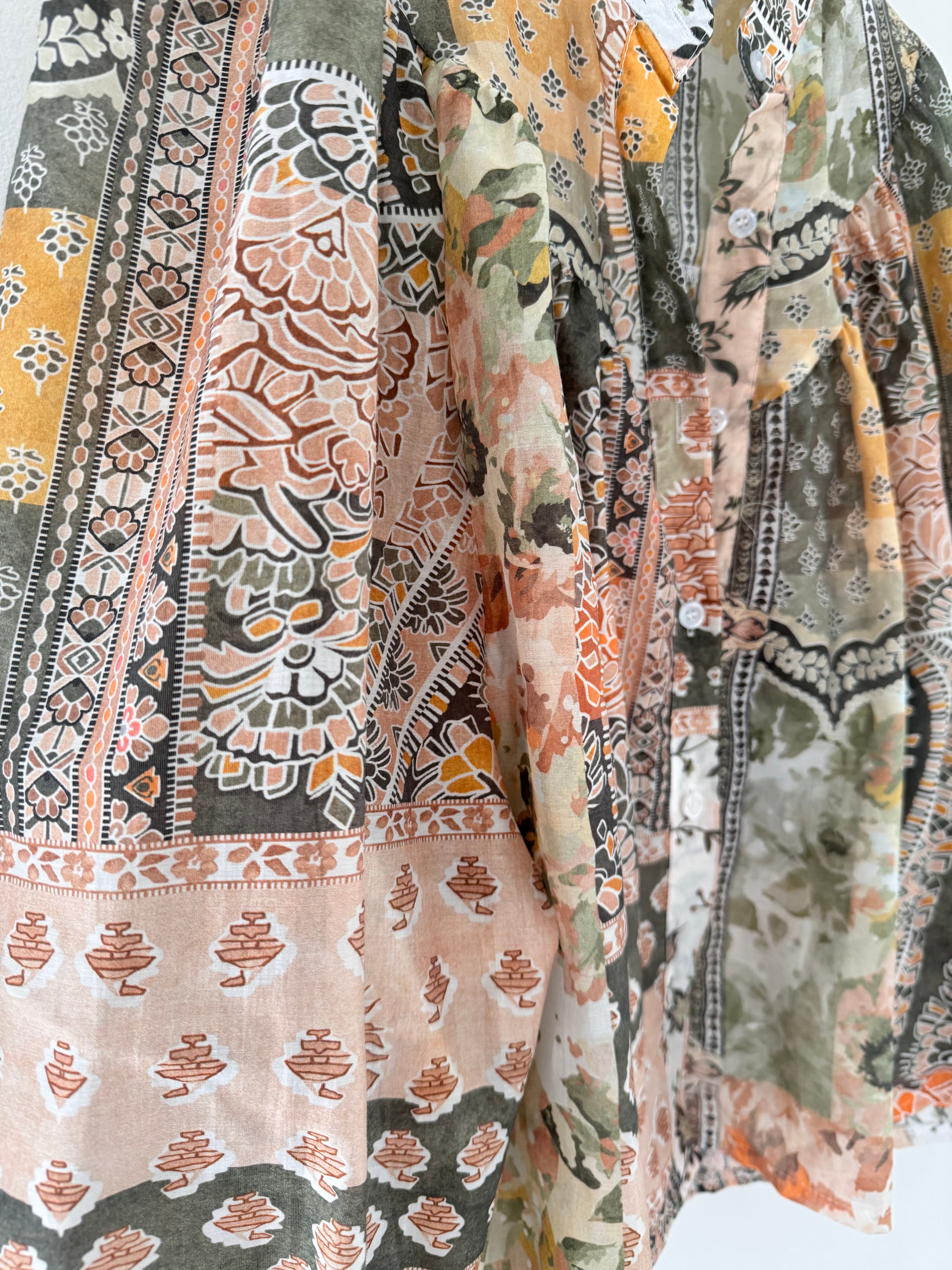 Patchwork Shirt in Khaki & Coral