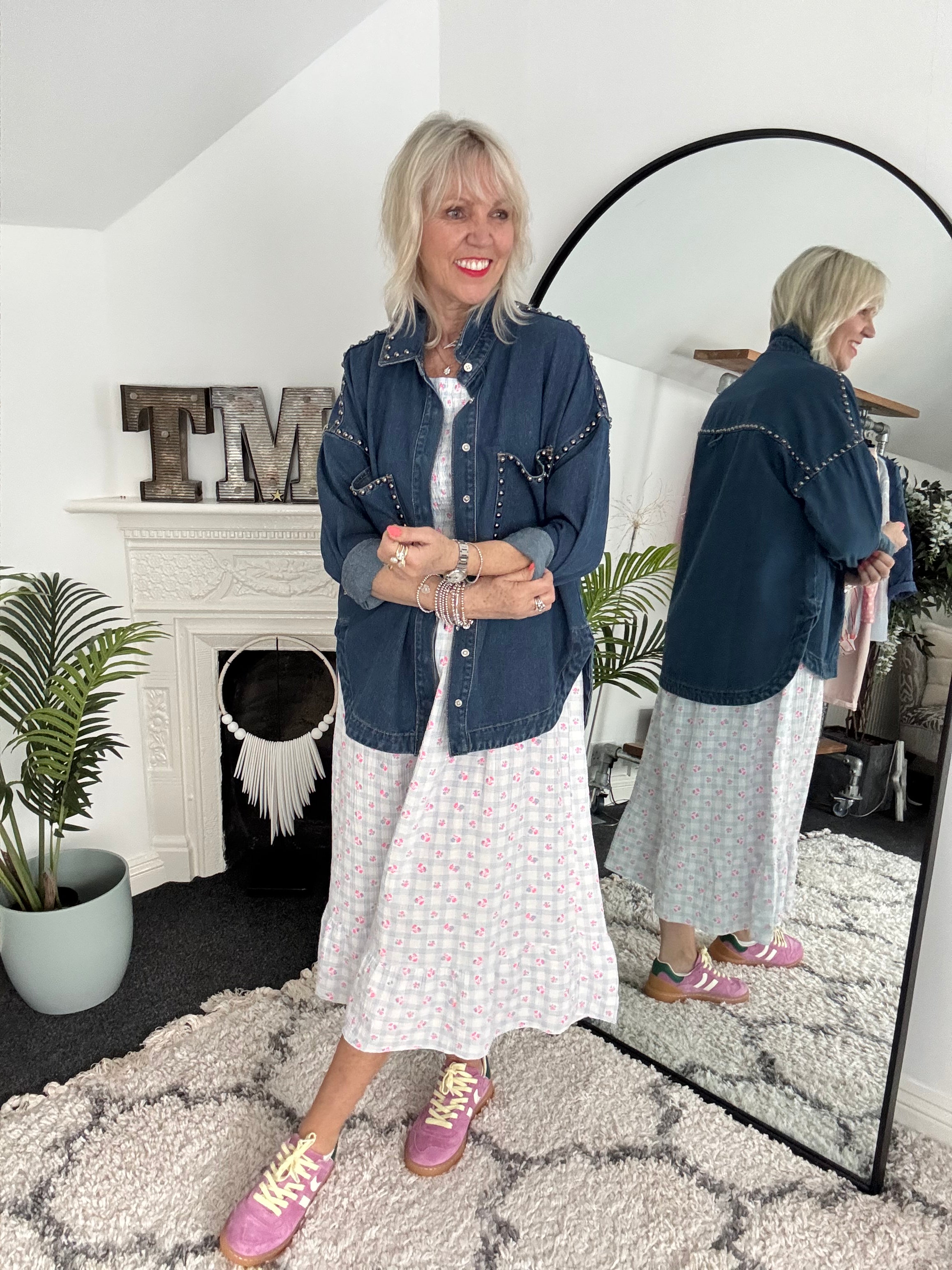 Ditsy Print Dress in Blue & Pink