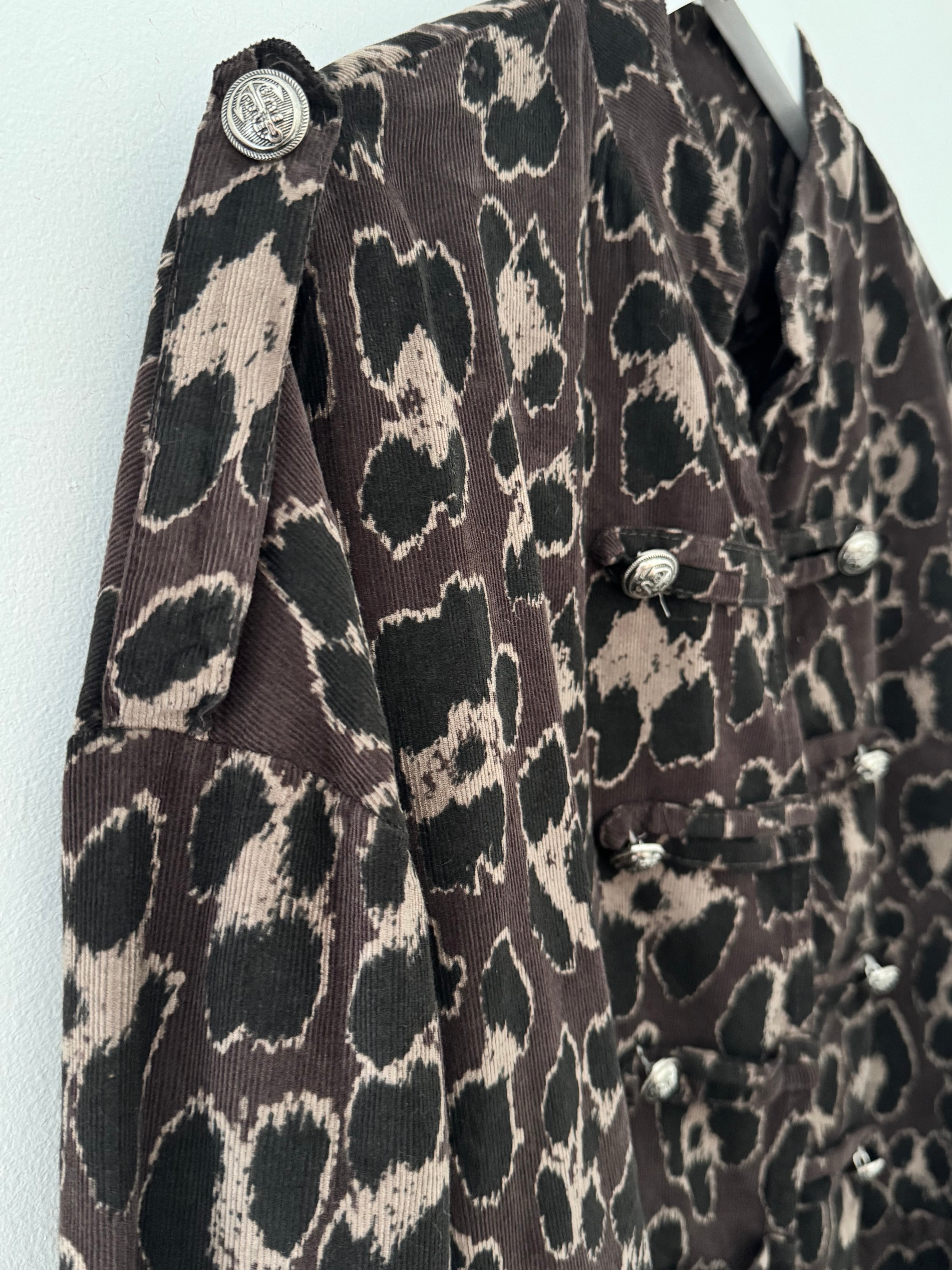 Needlecord Military Jacket in Mocha Leopard