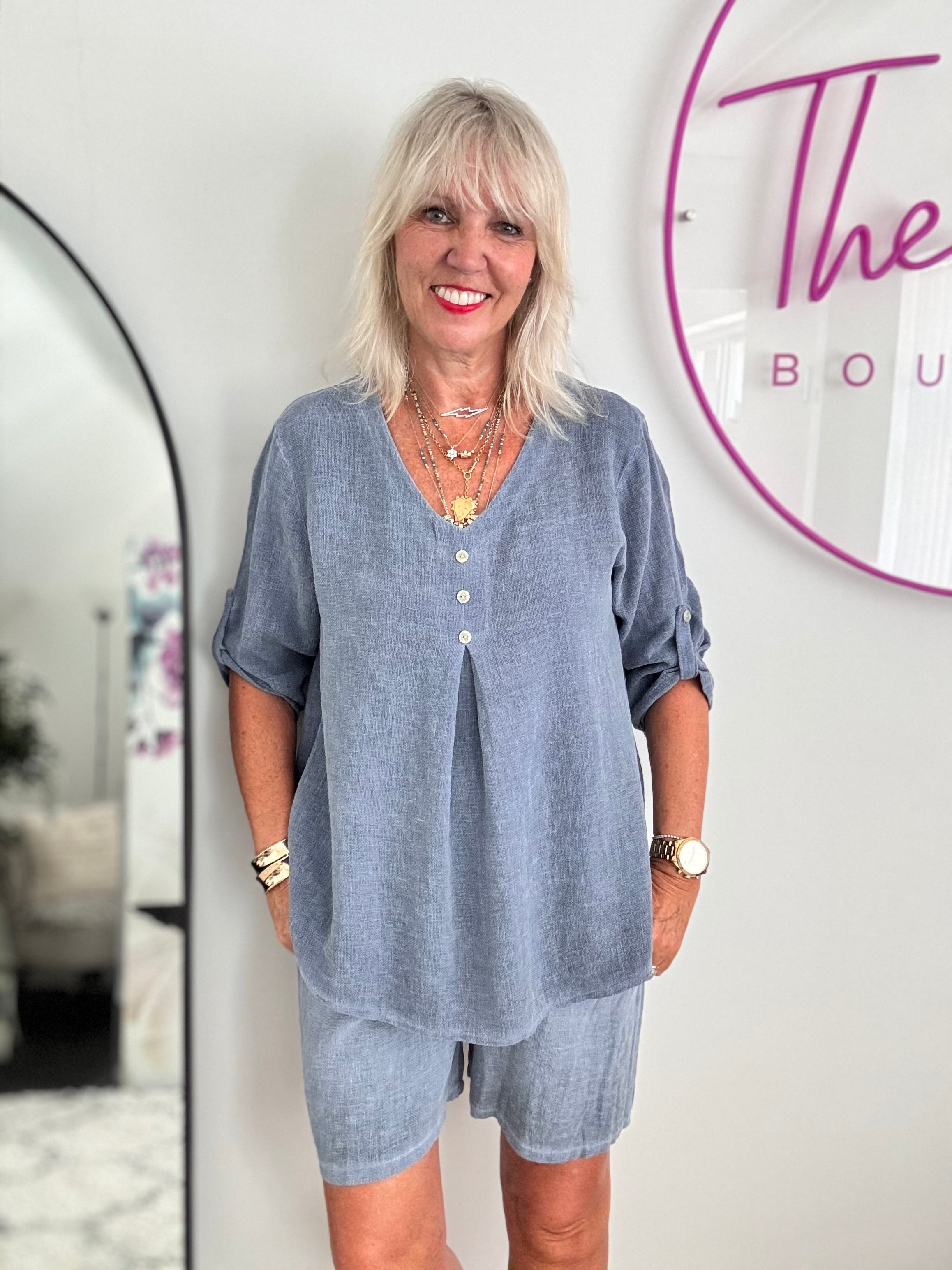 Linen & Cotton Shirt in Denim