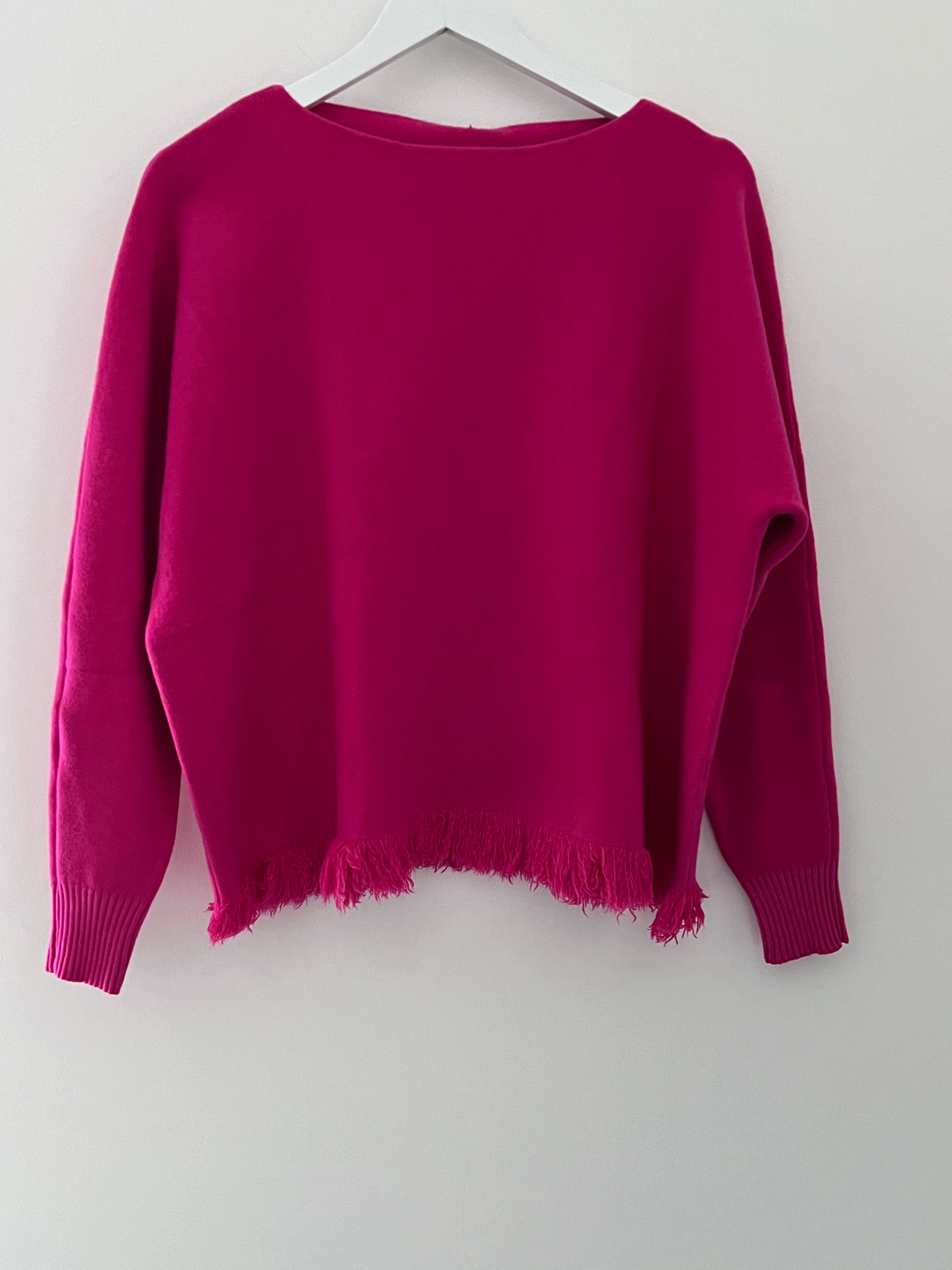 Fringe Sweater in Fuchsia