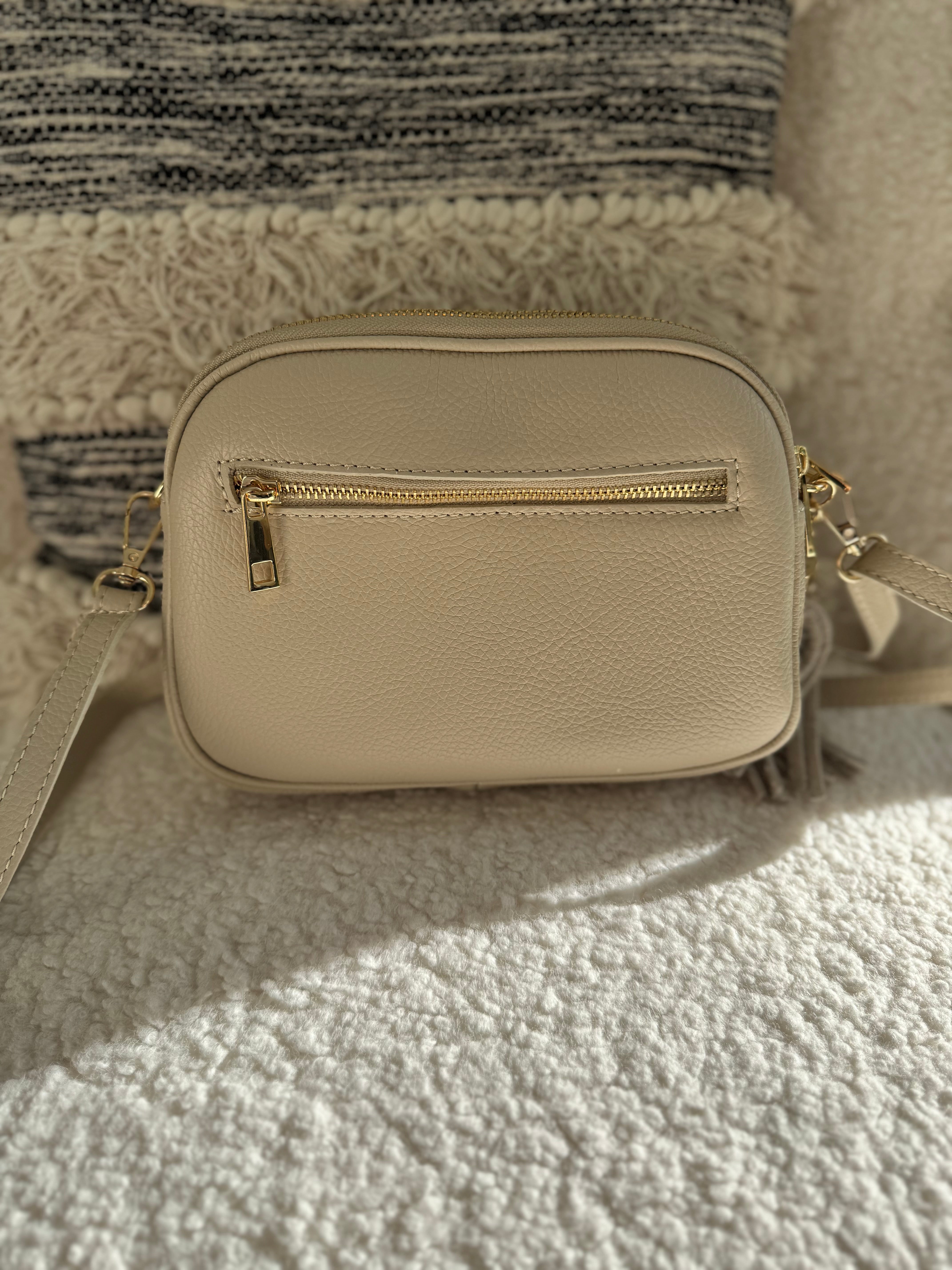 Pebble Leather Crossbody Bag in Ecru