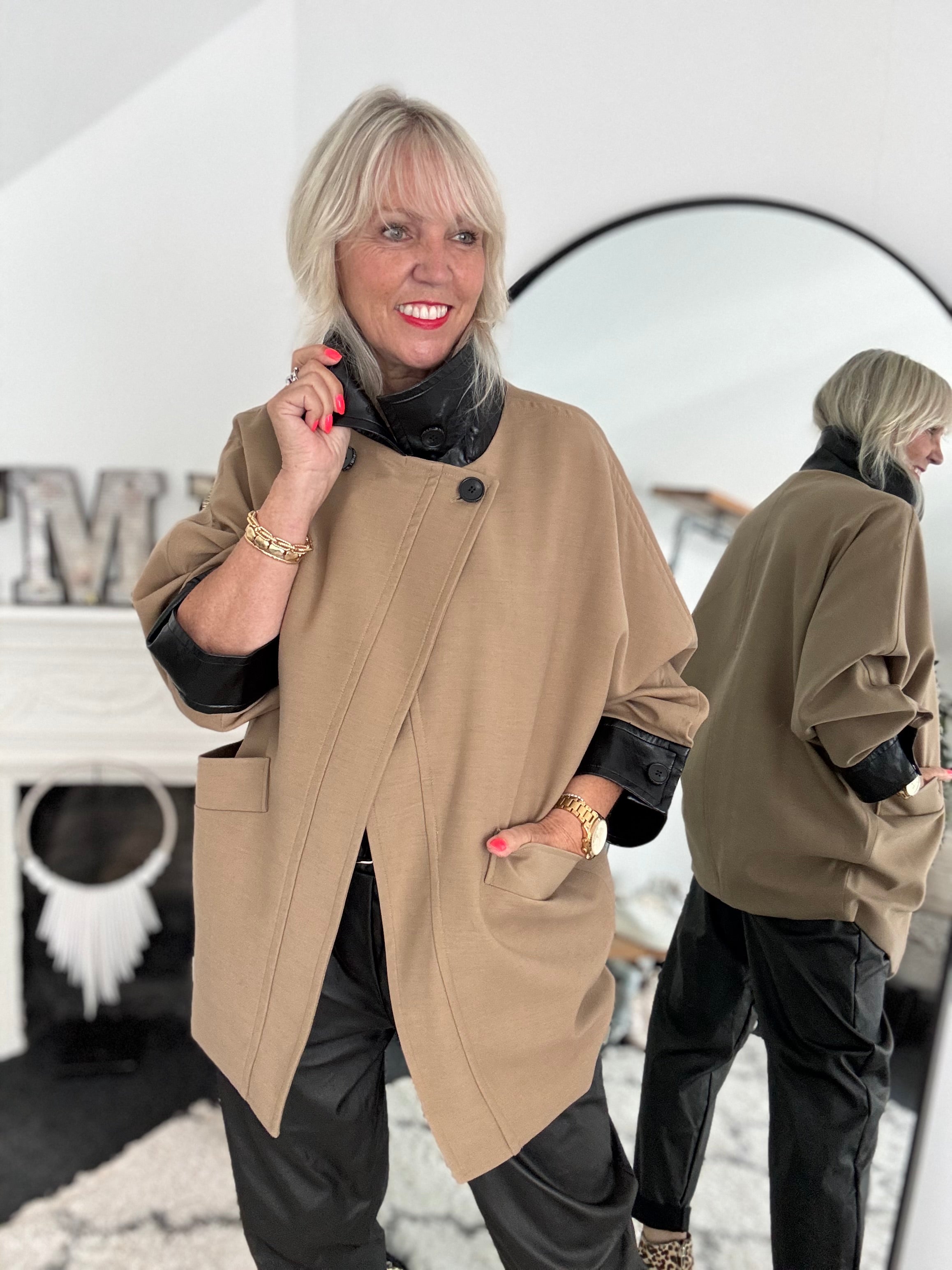Trench Jacket with Leather Collar & Cuffs