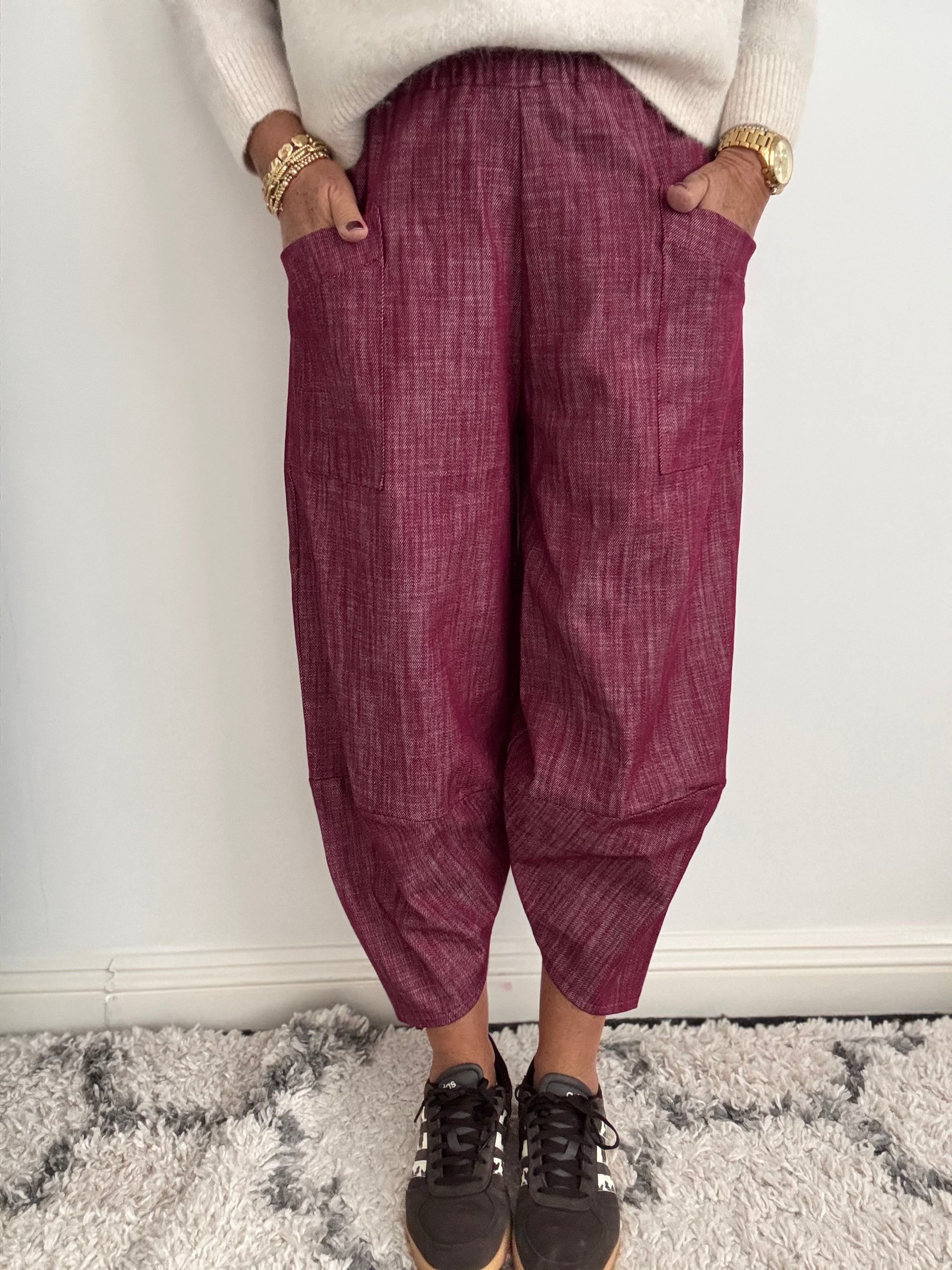 Premium Barrel Leg Trousers in Plum