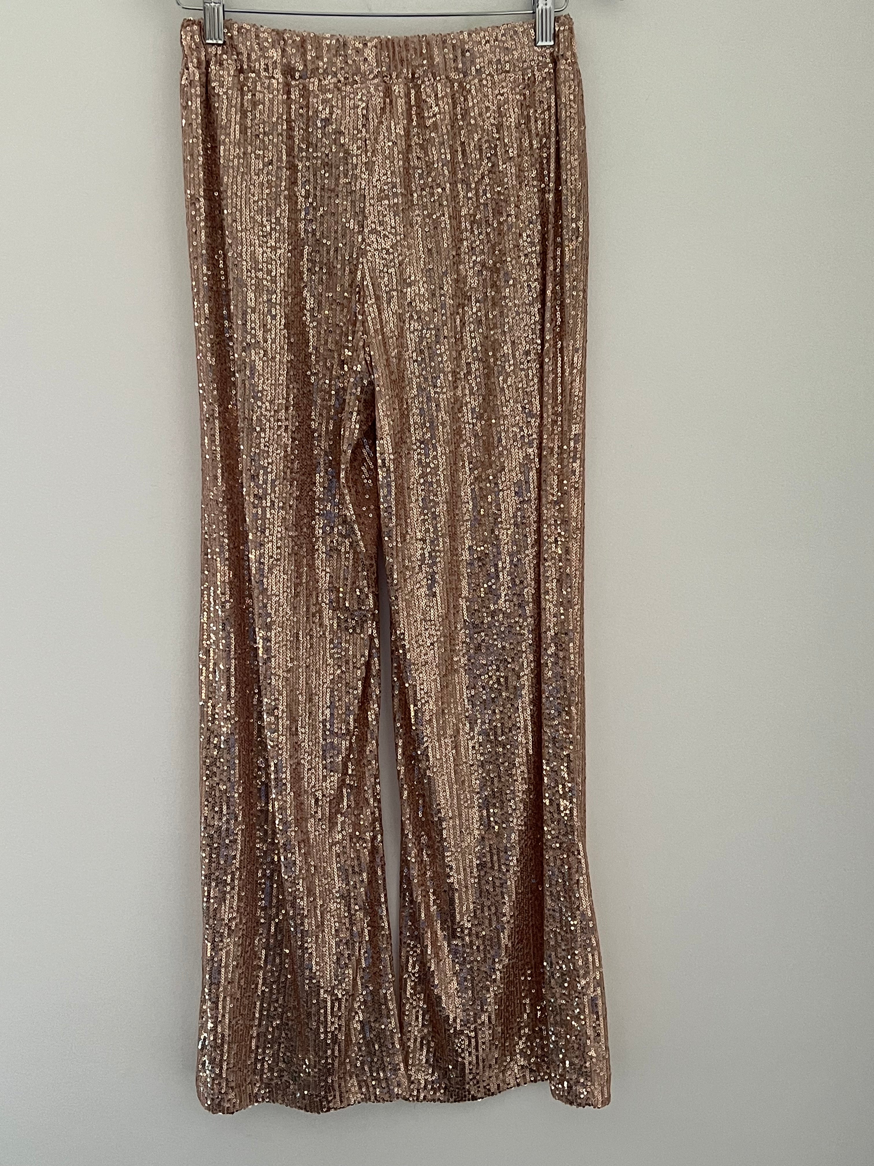 Stretch Sequin Trousers in Rose Gold