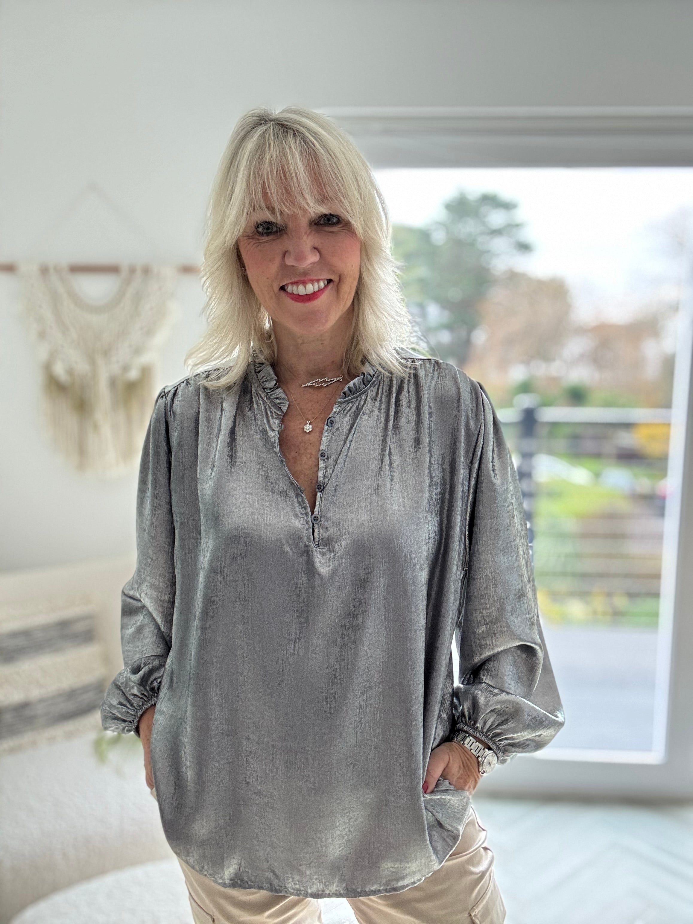 Luxe Metallic Blouse in Silver
