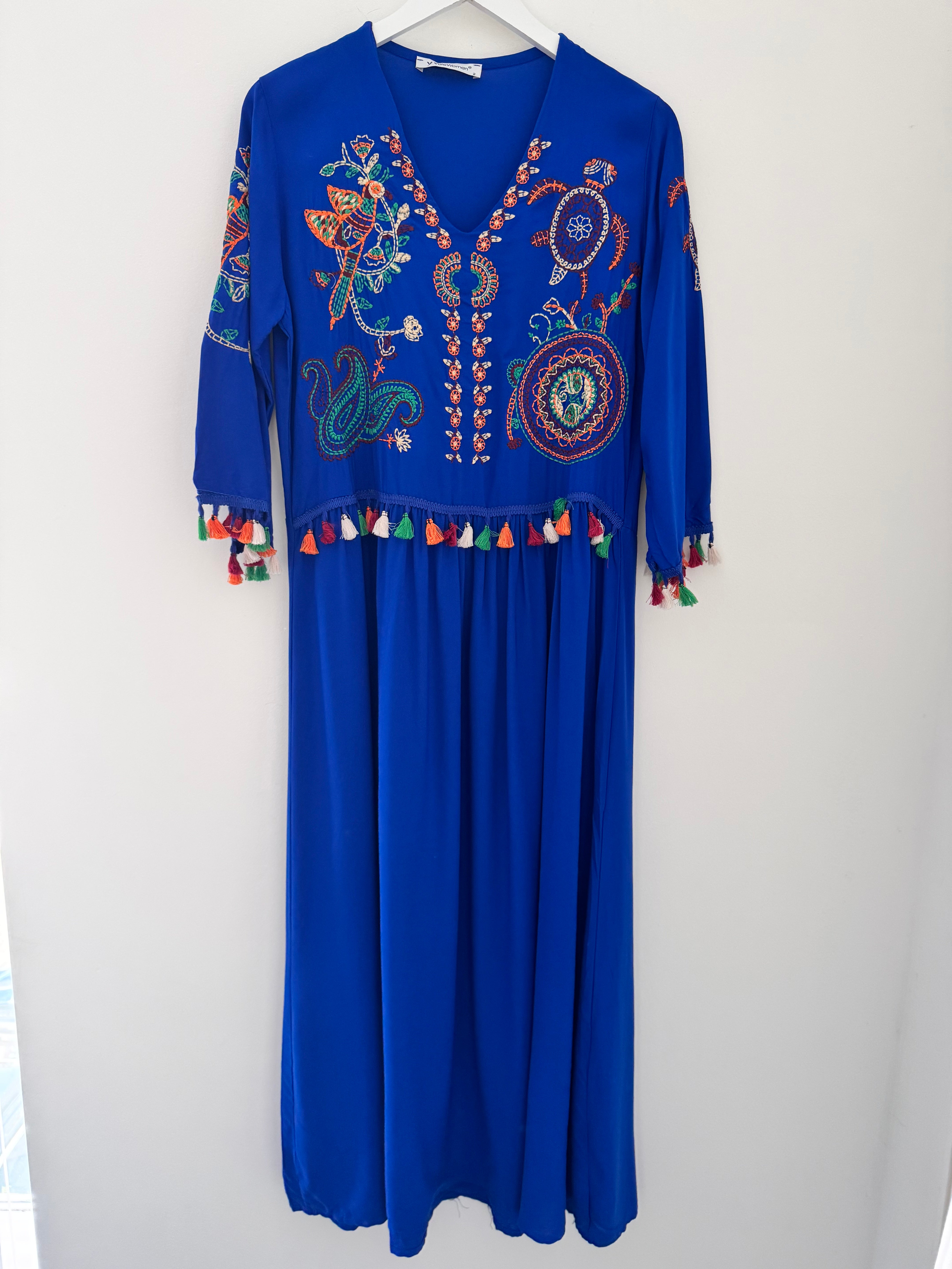 Embroidered Midi Dress in Blue