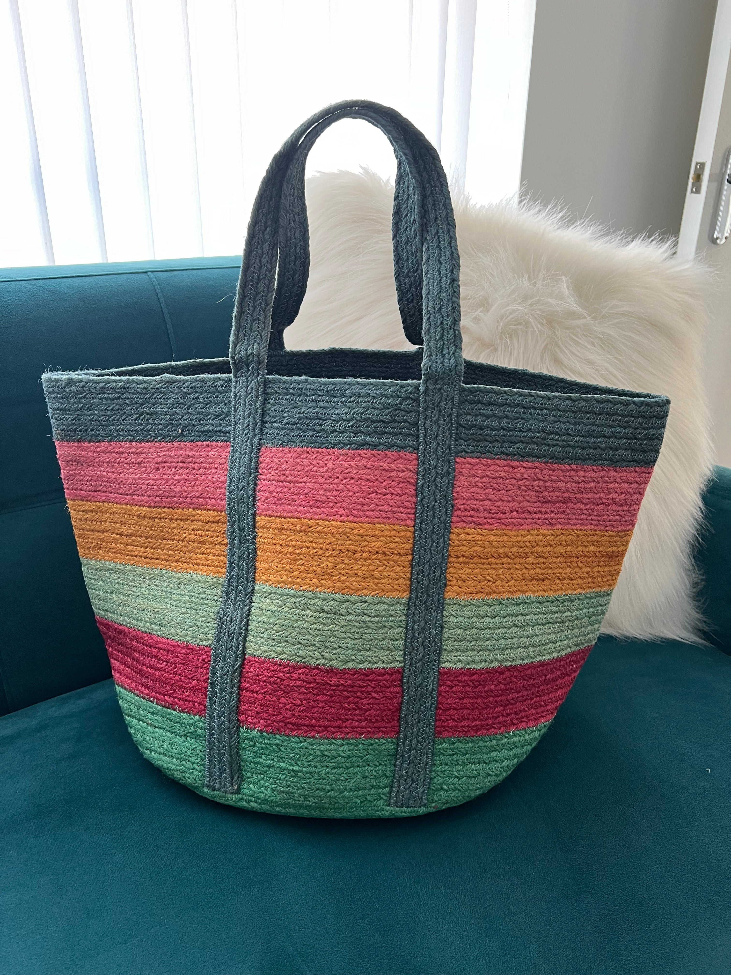 Summer Raffia Bag in Soft Stripes