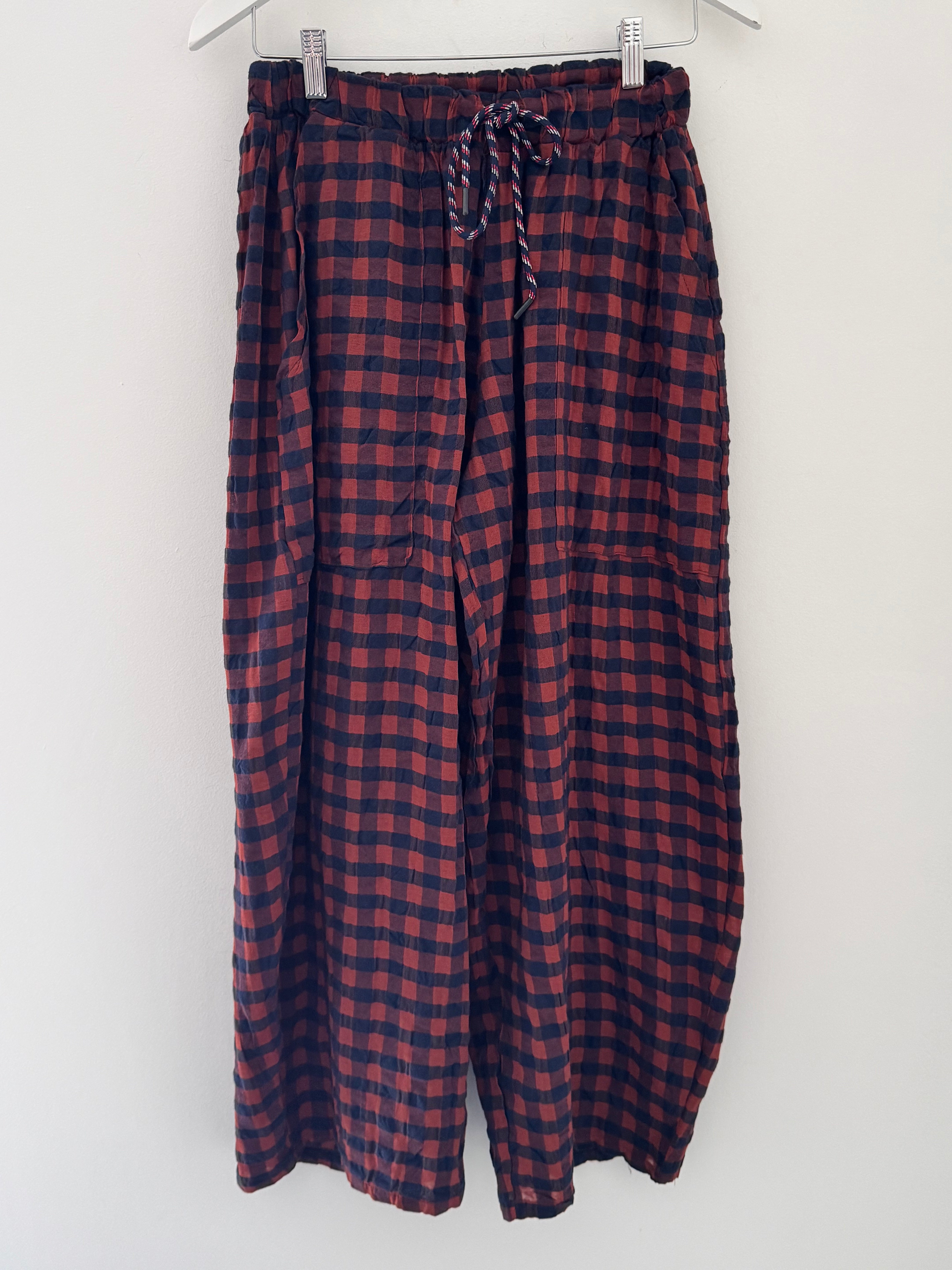 Barrel Check Trousers in Rust & Navy
