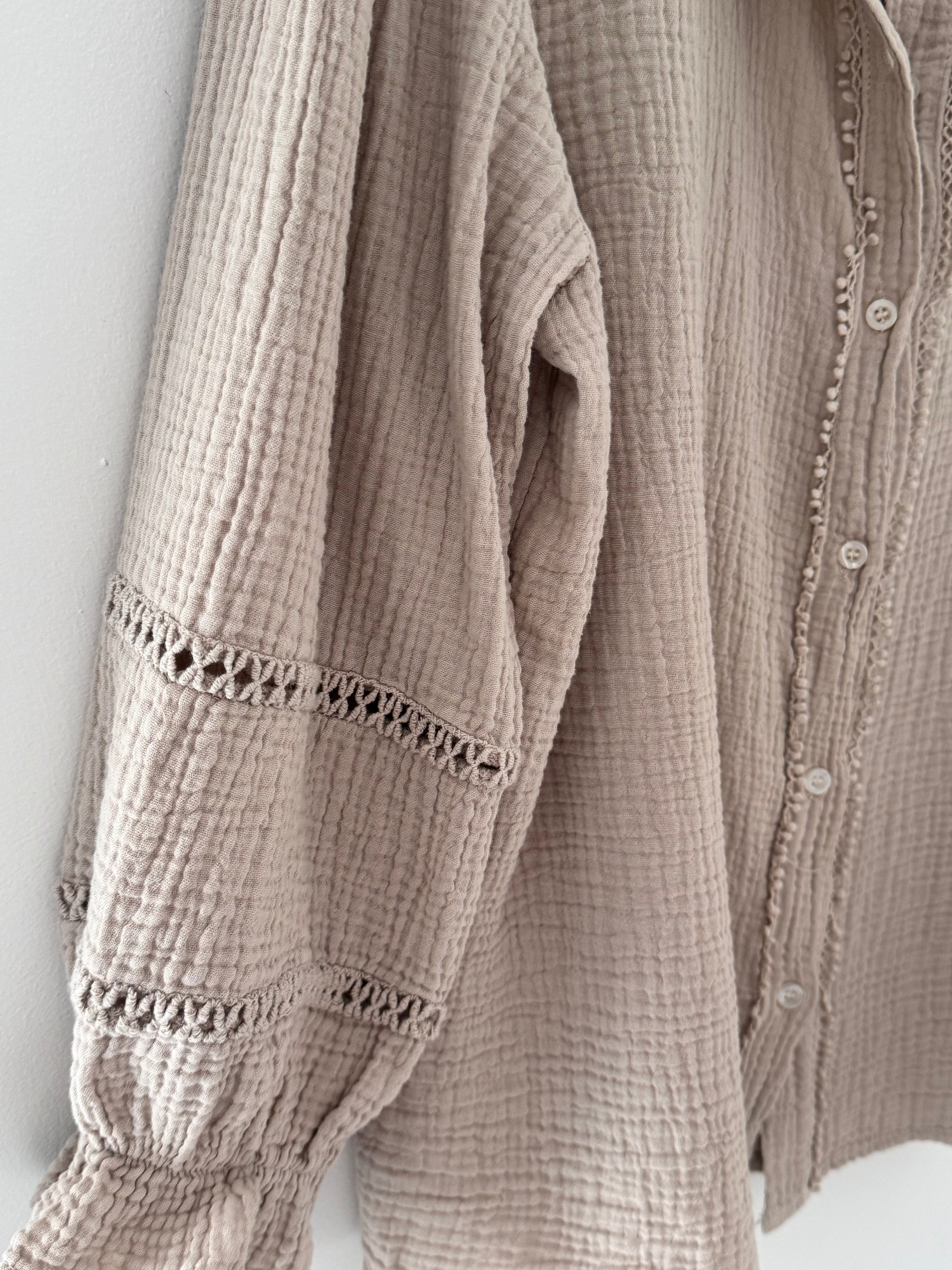 Detailed Cheesecloth Shirt in Stone