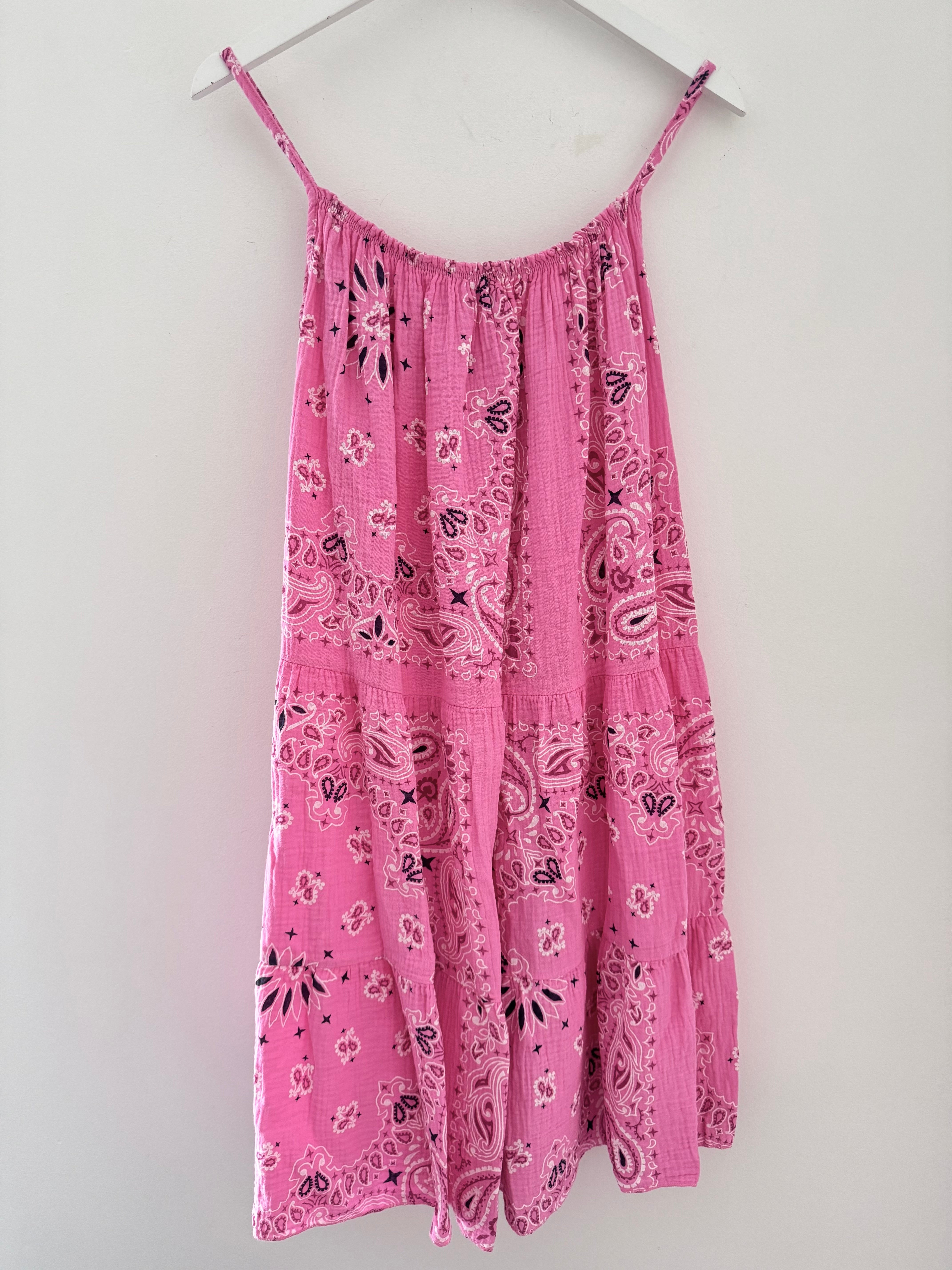 Paisley Cheesecloth Dress in Candy Pink