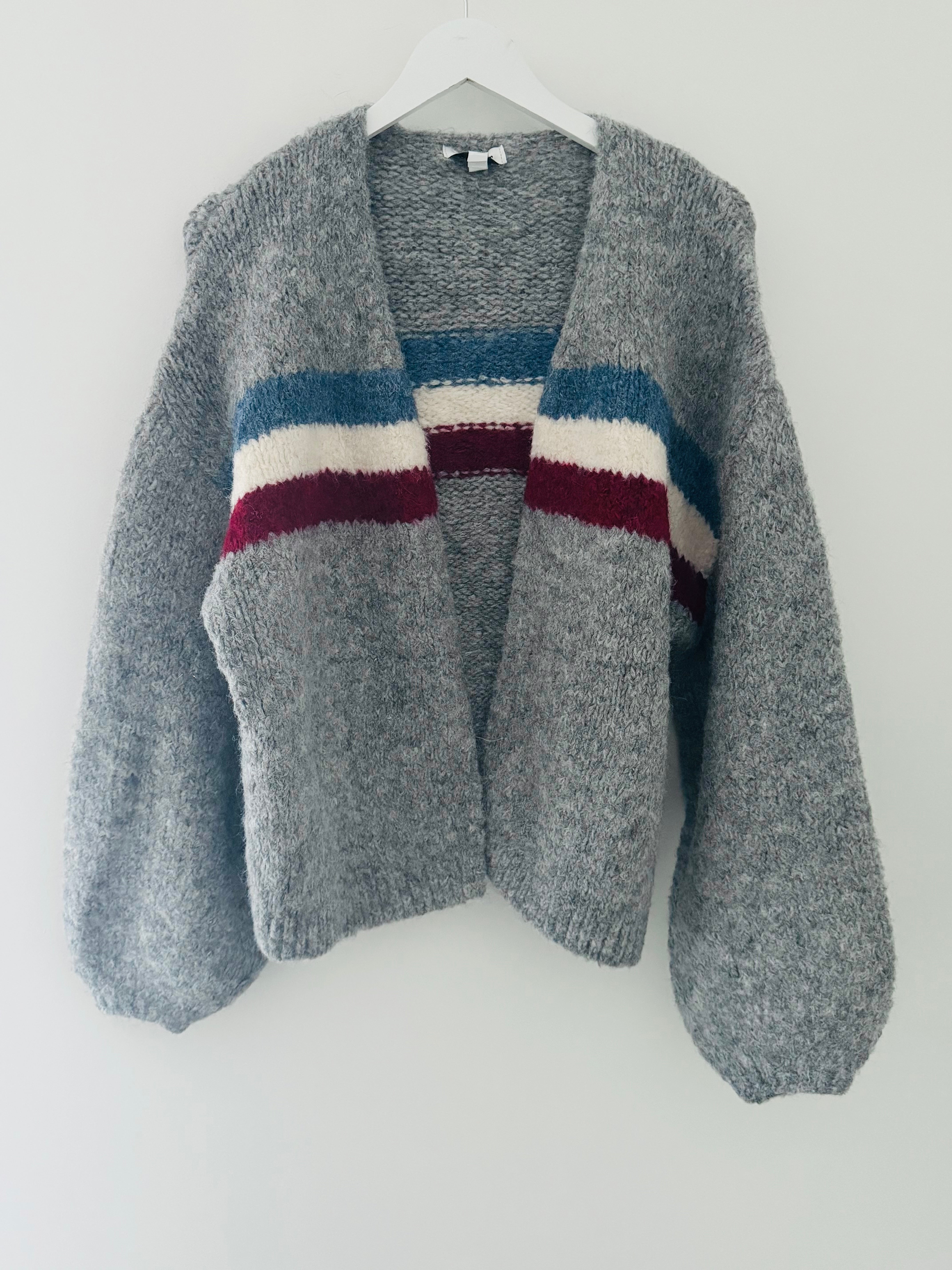 Soft Cardi with Stripes in Grey