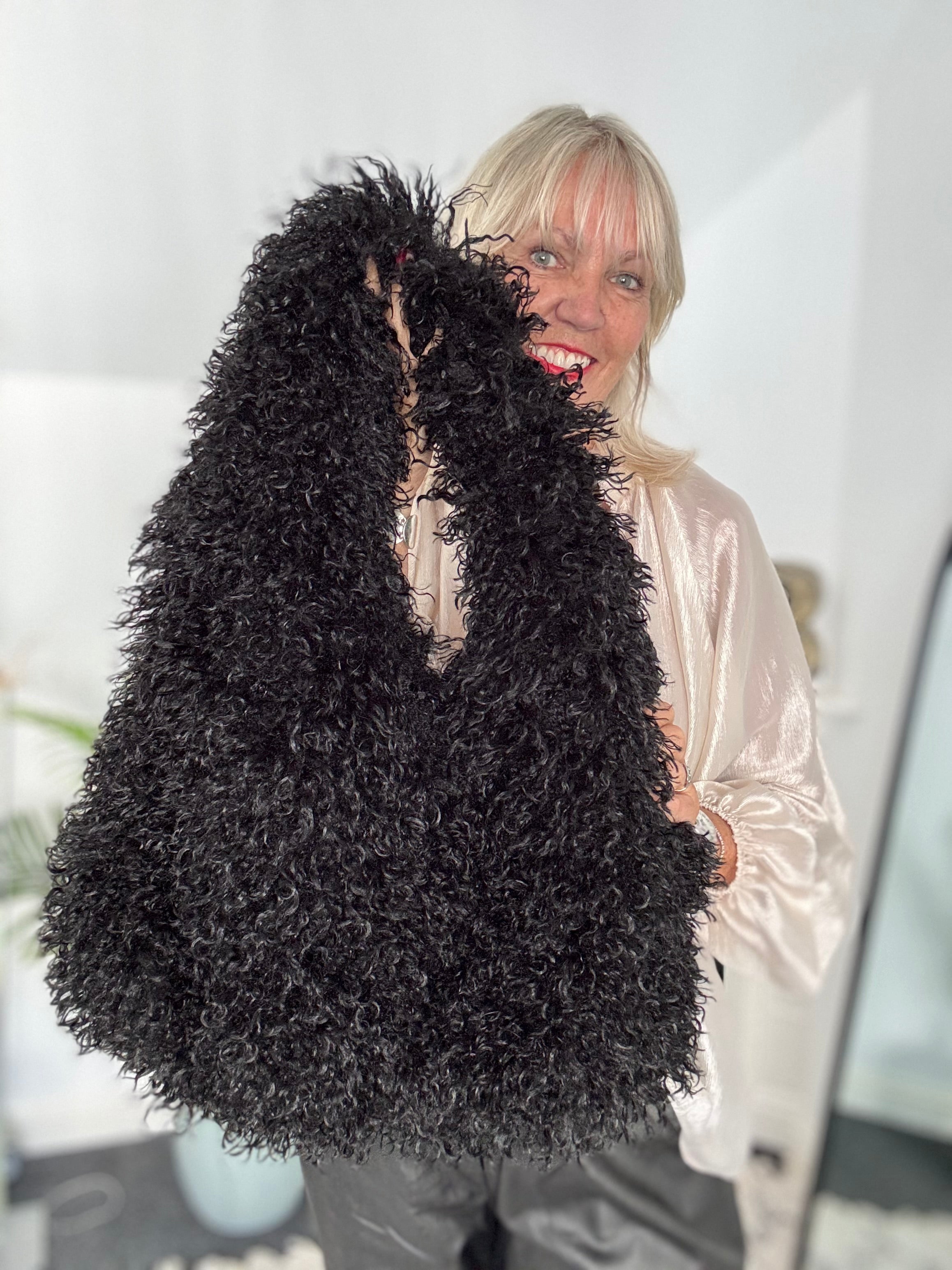 Shaggy Faux Fur Bag in Black