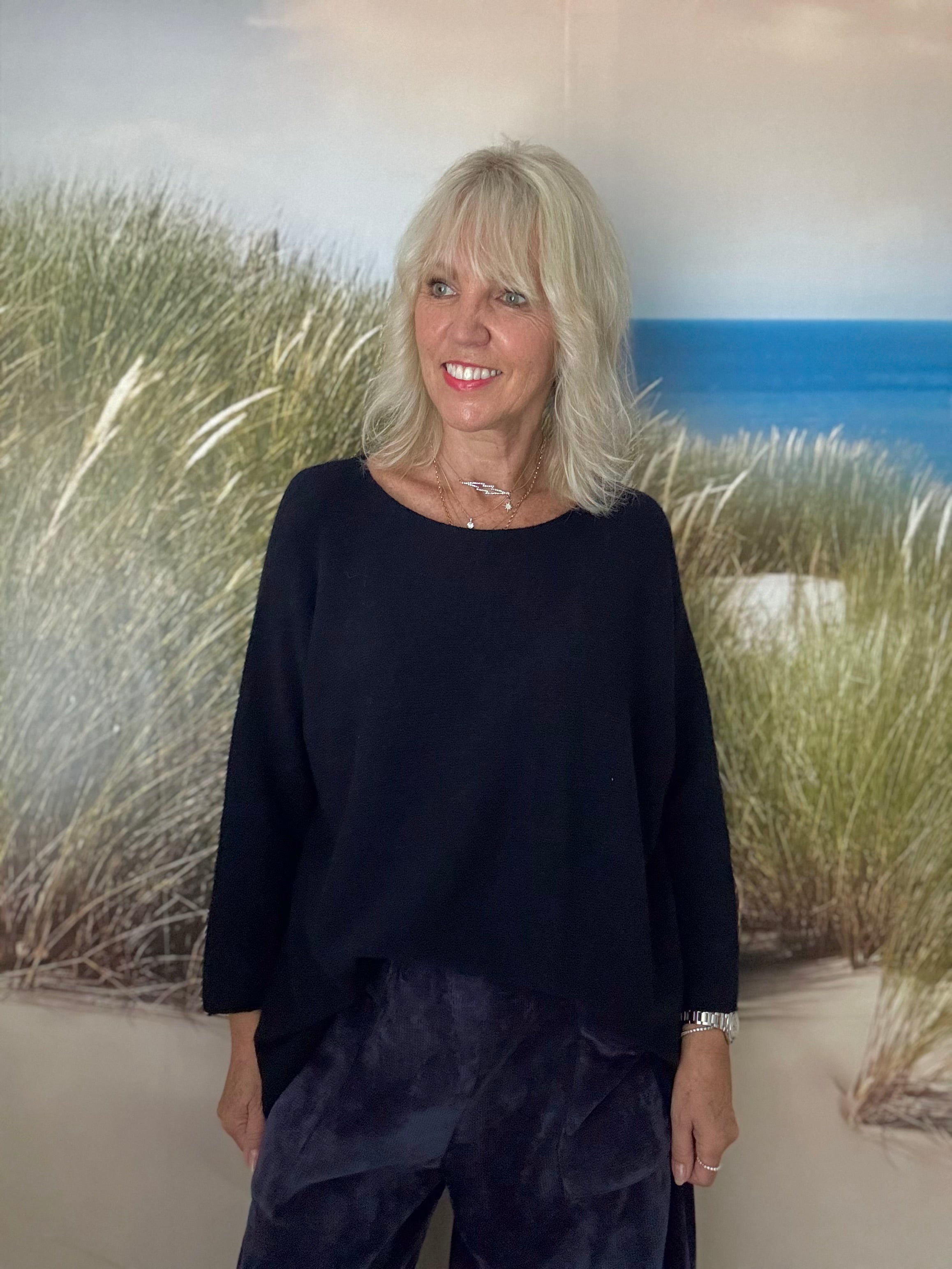 Slouchy Scoop Neck Jumper in Ink