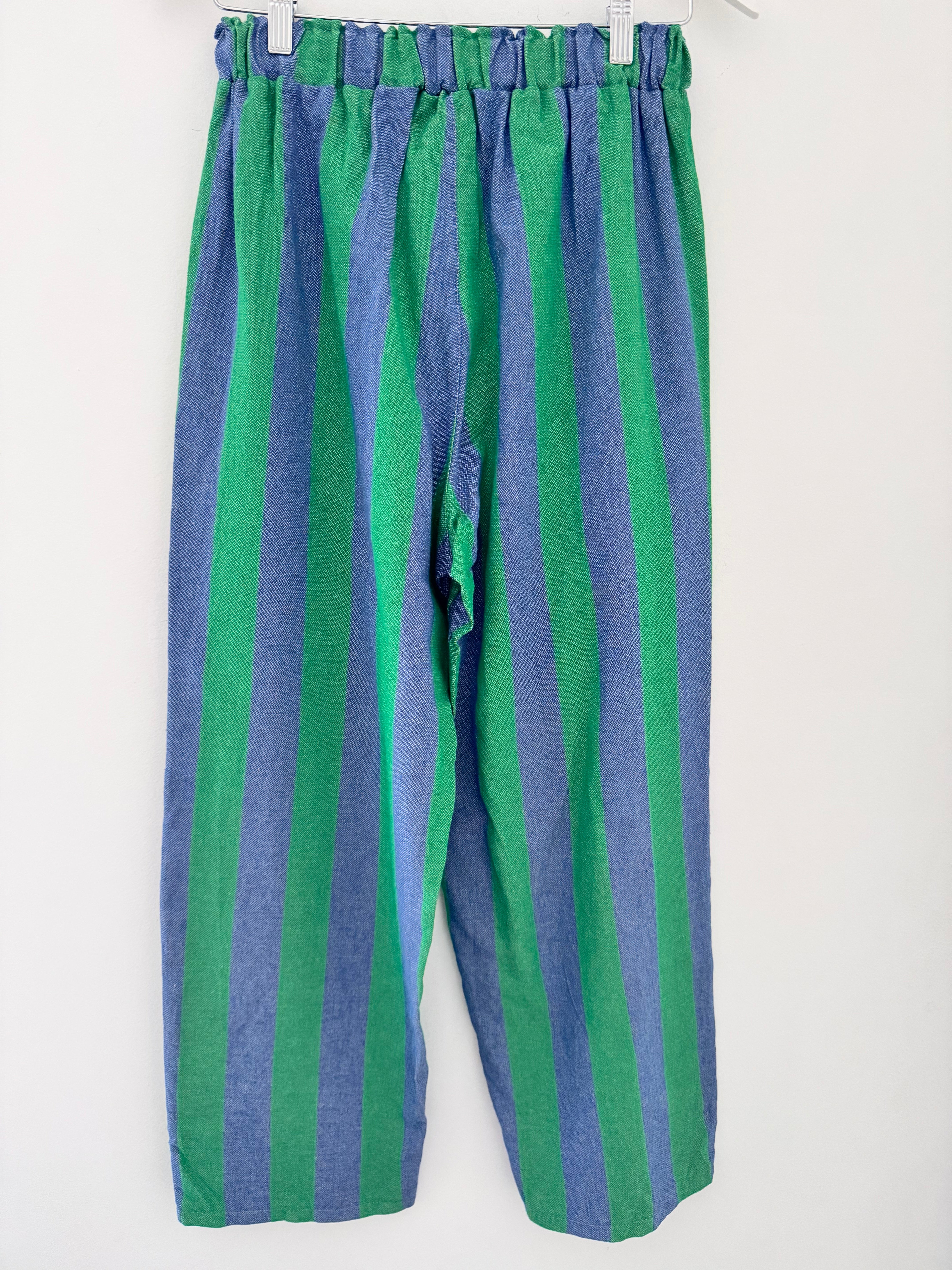 Stripe Trousers with Deep Pockets in Blue & Green