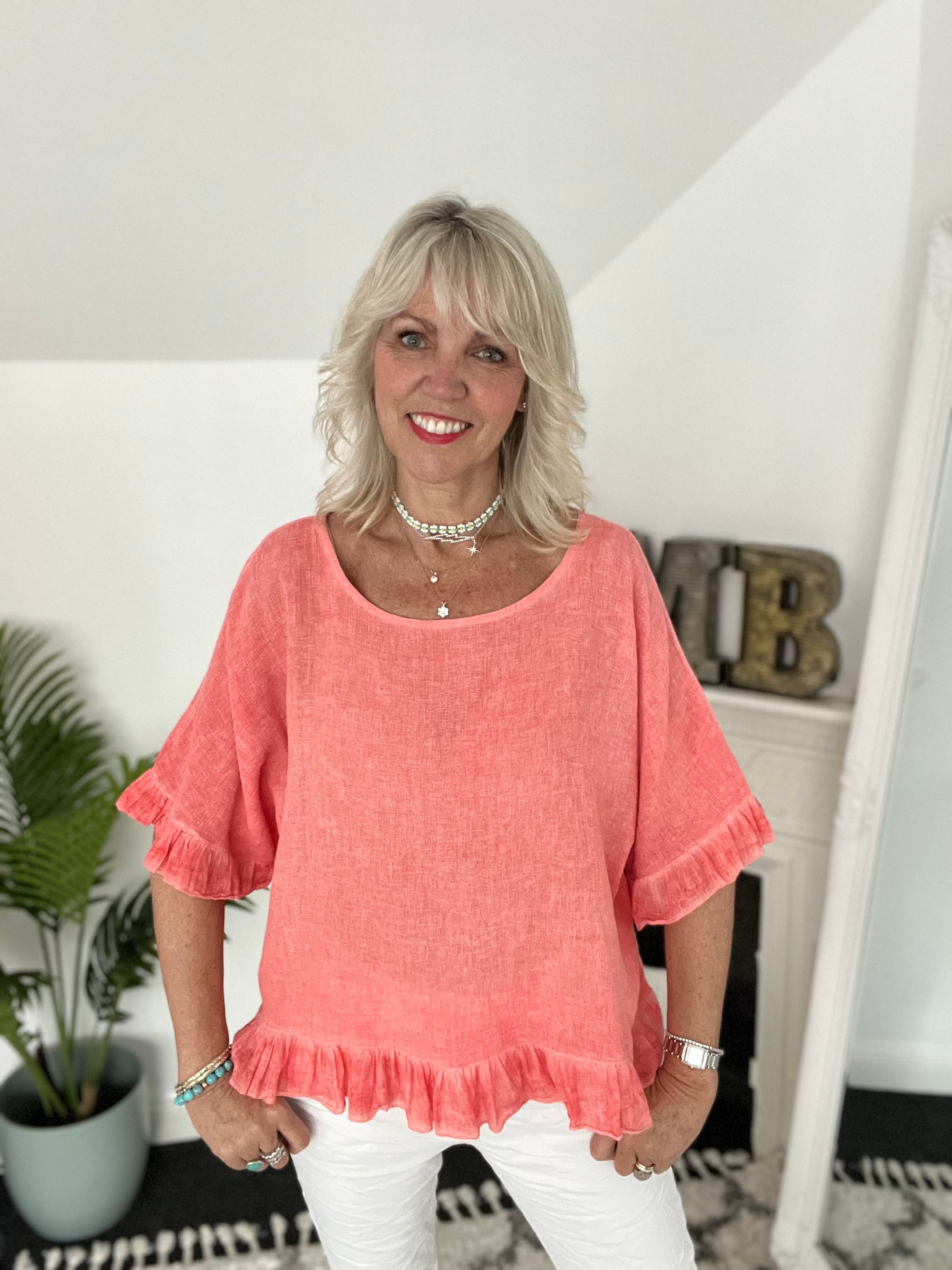 Linen & Cotton Top in Coral
