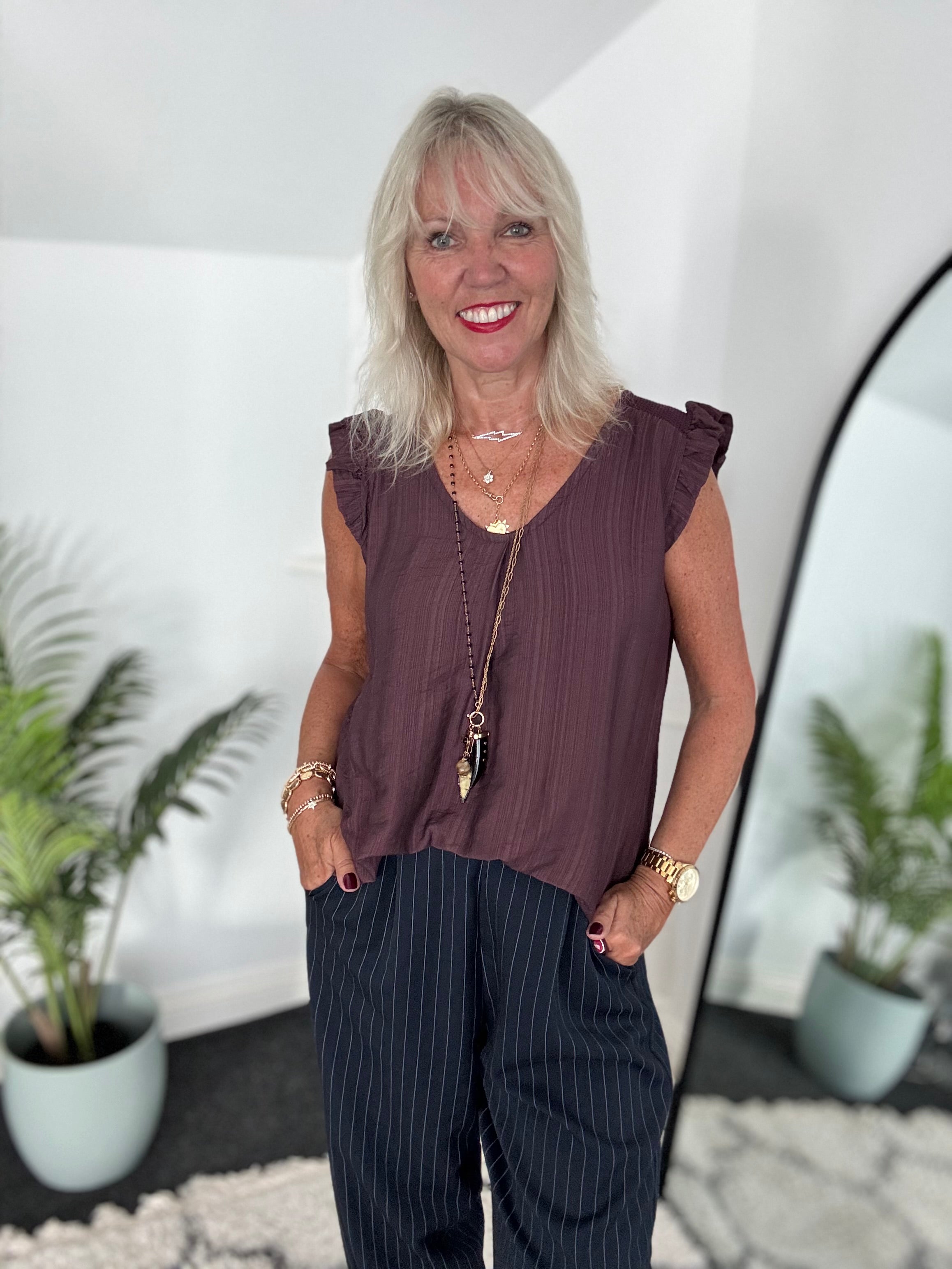 Simple Scoop Neck Top in Plum