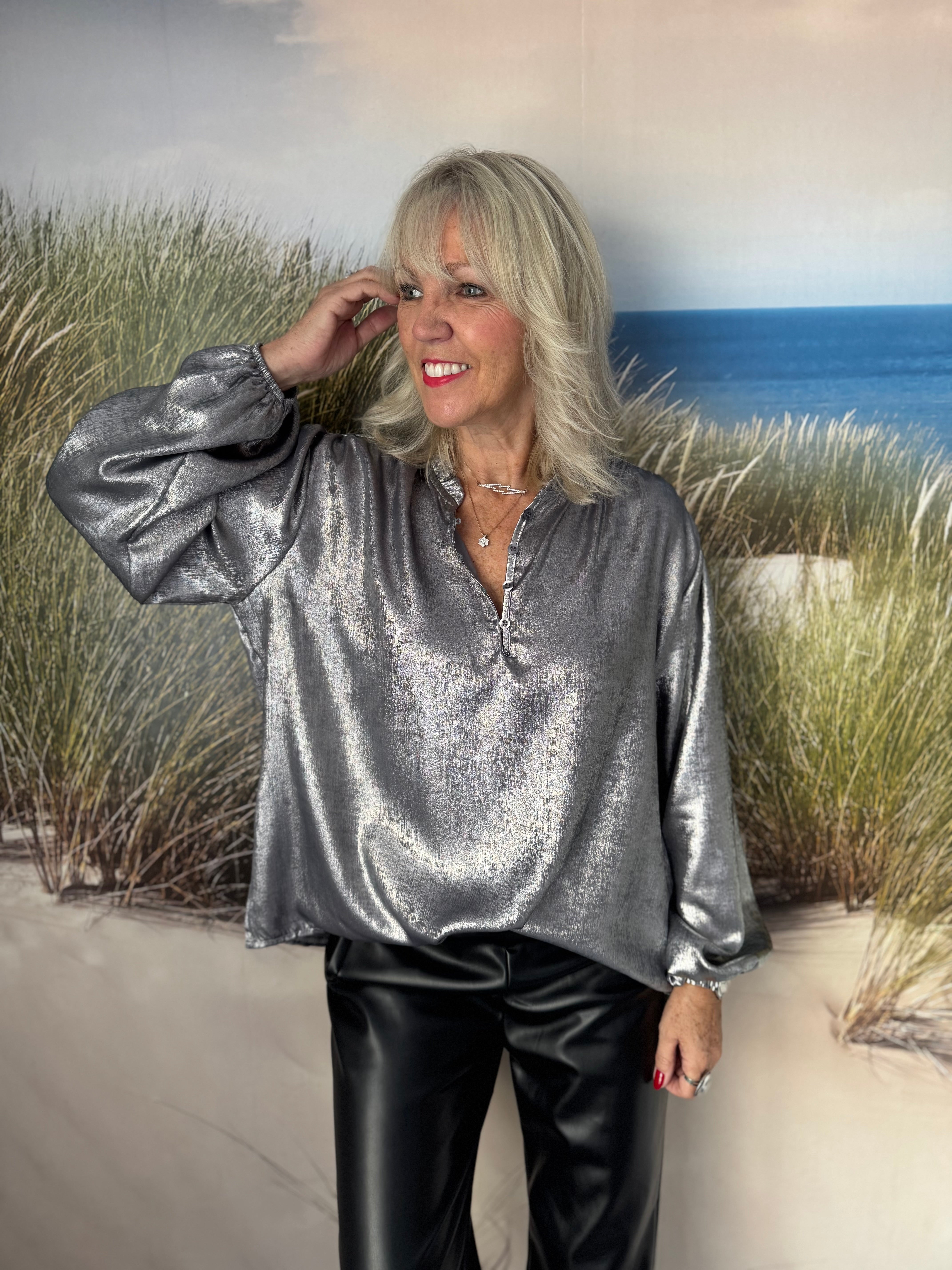 Luxe Metallic Blouse in Silver