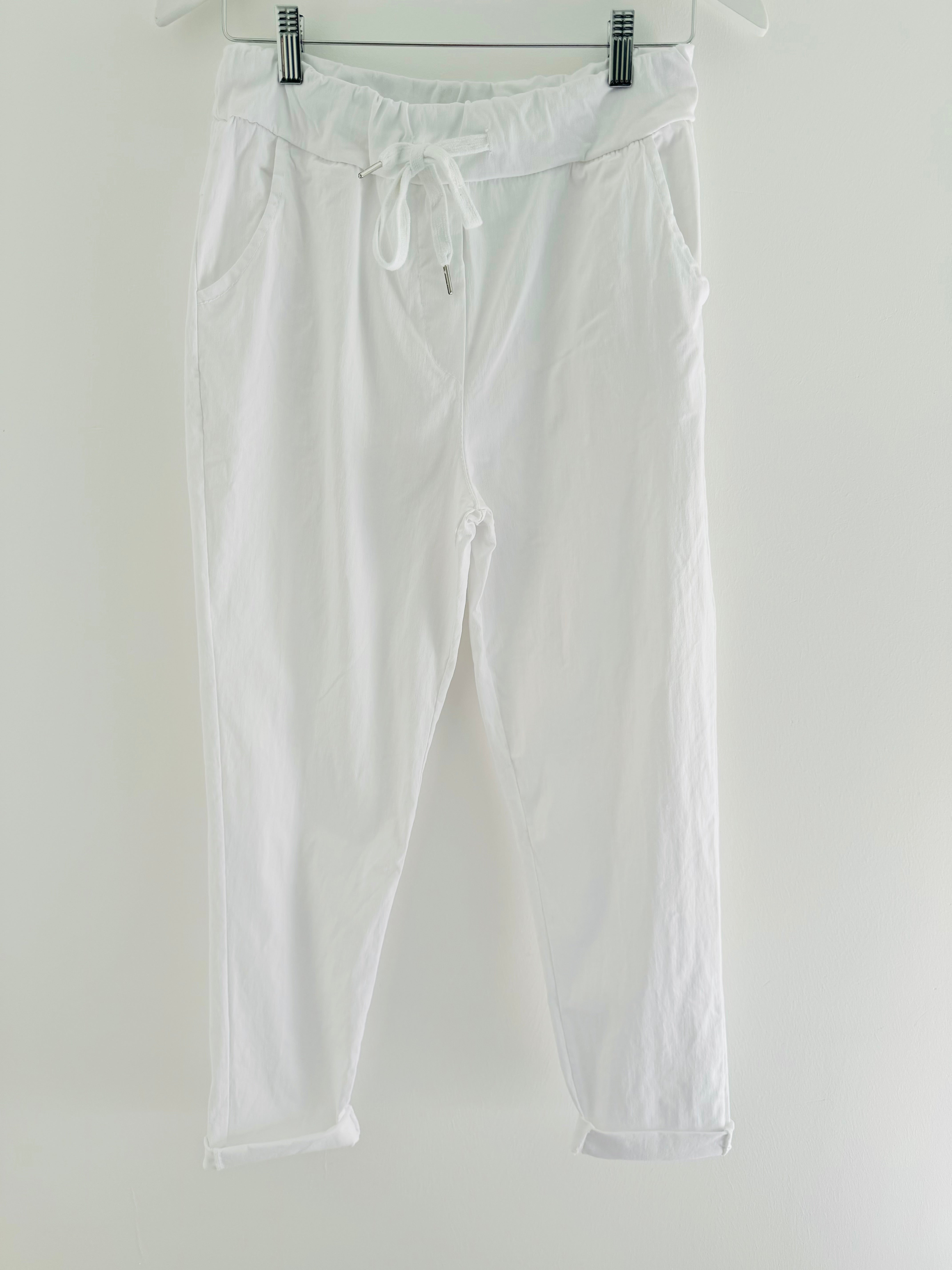 Super Stretch Plain Tie Joggers in White