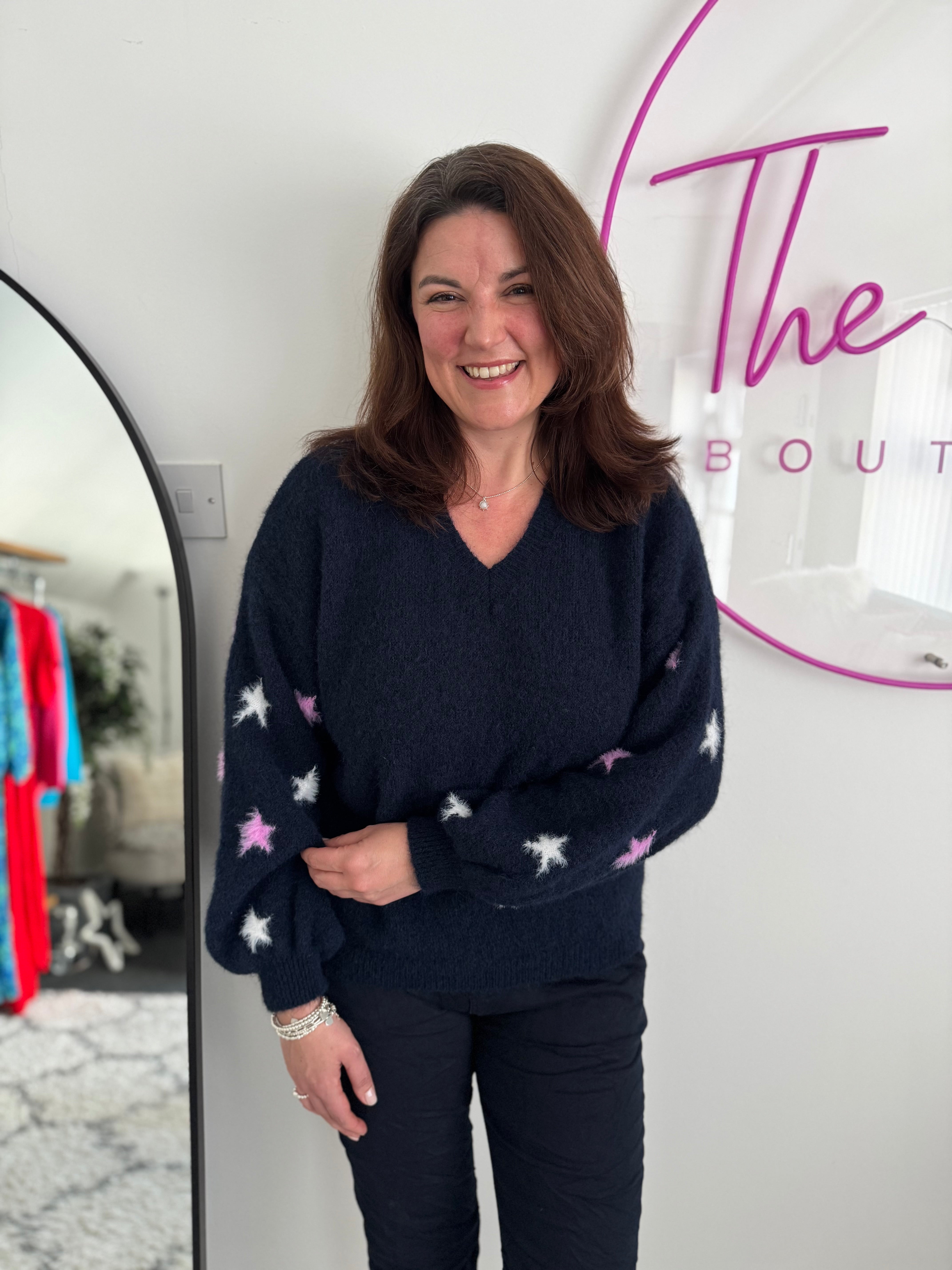 Cosy Jumper with Star Sleeves in Navy