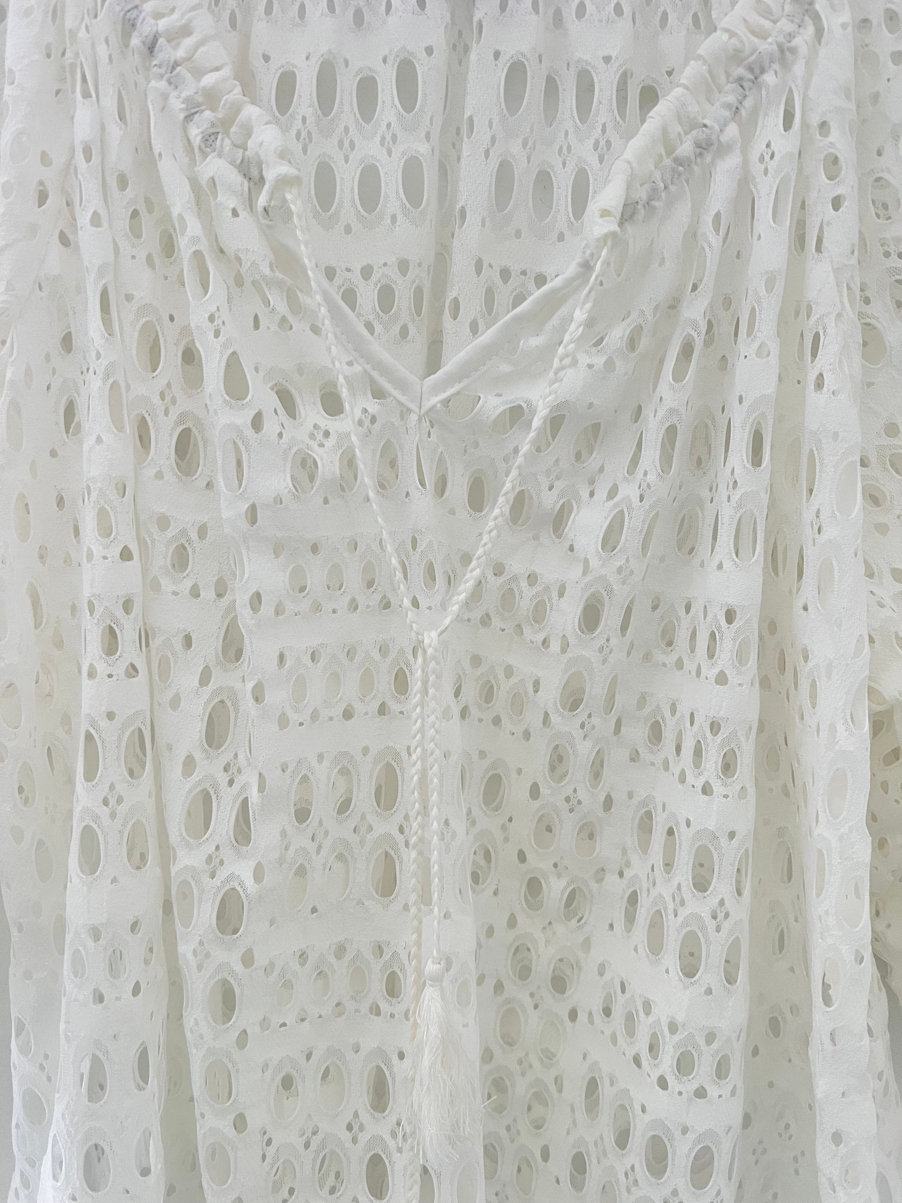 Lace Cotton Boho Blouse in Ivory