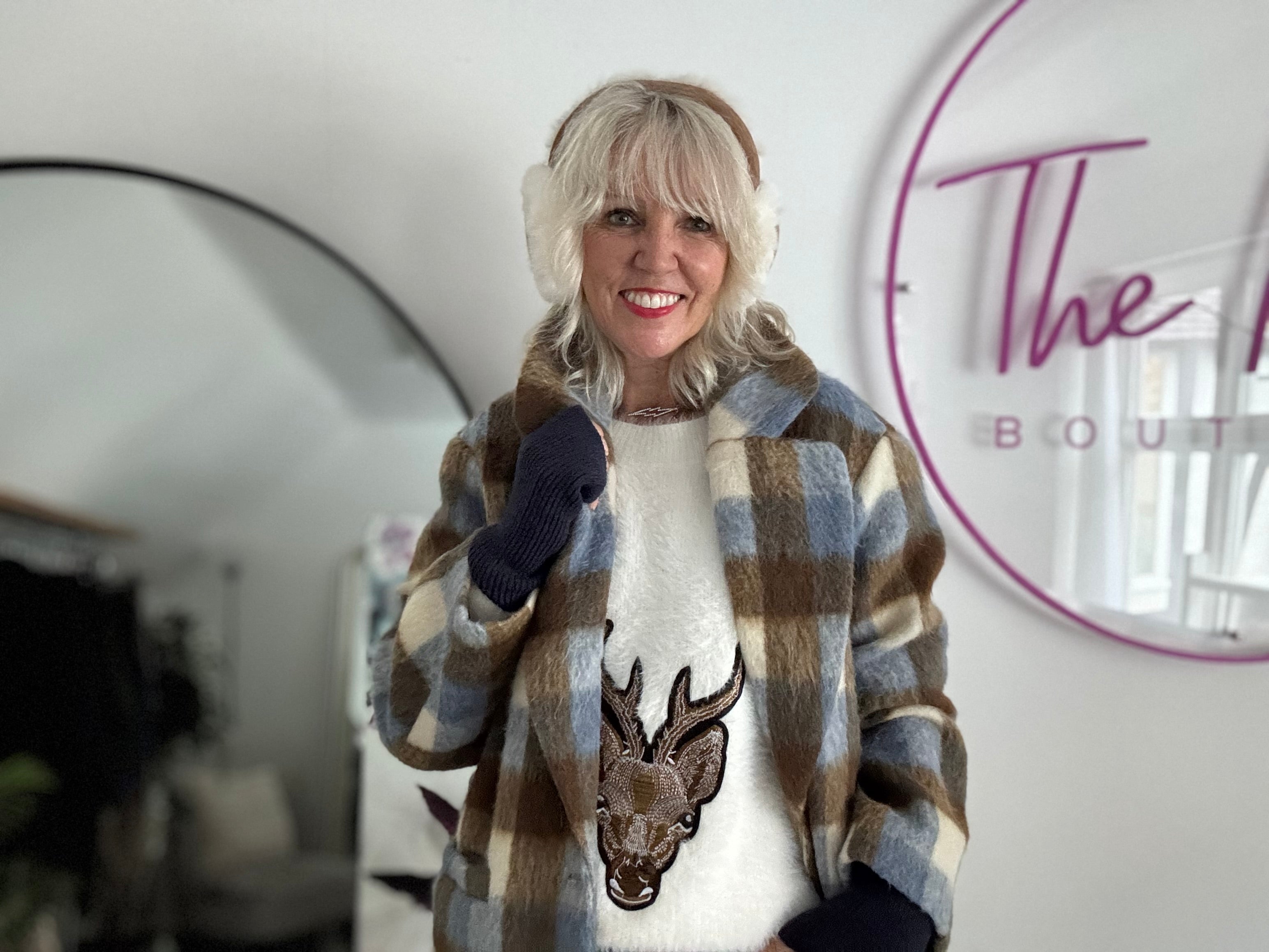 Oh Deer Fluffy Jumper in Winter White