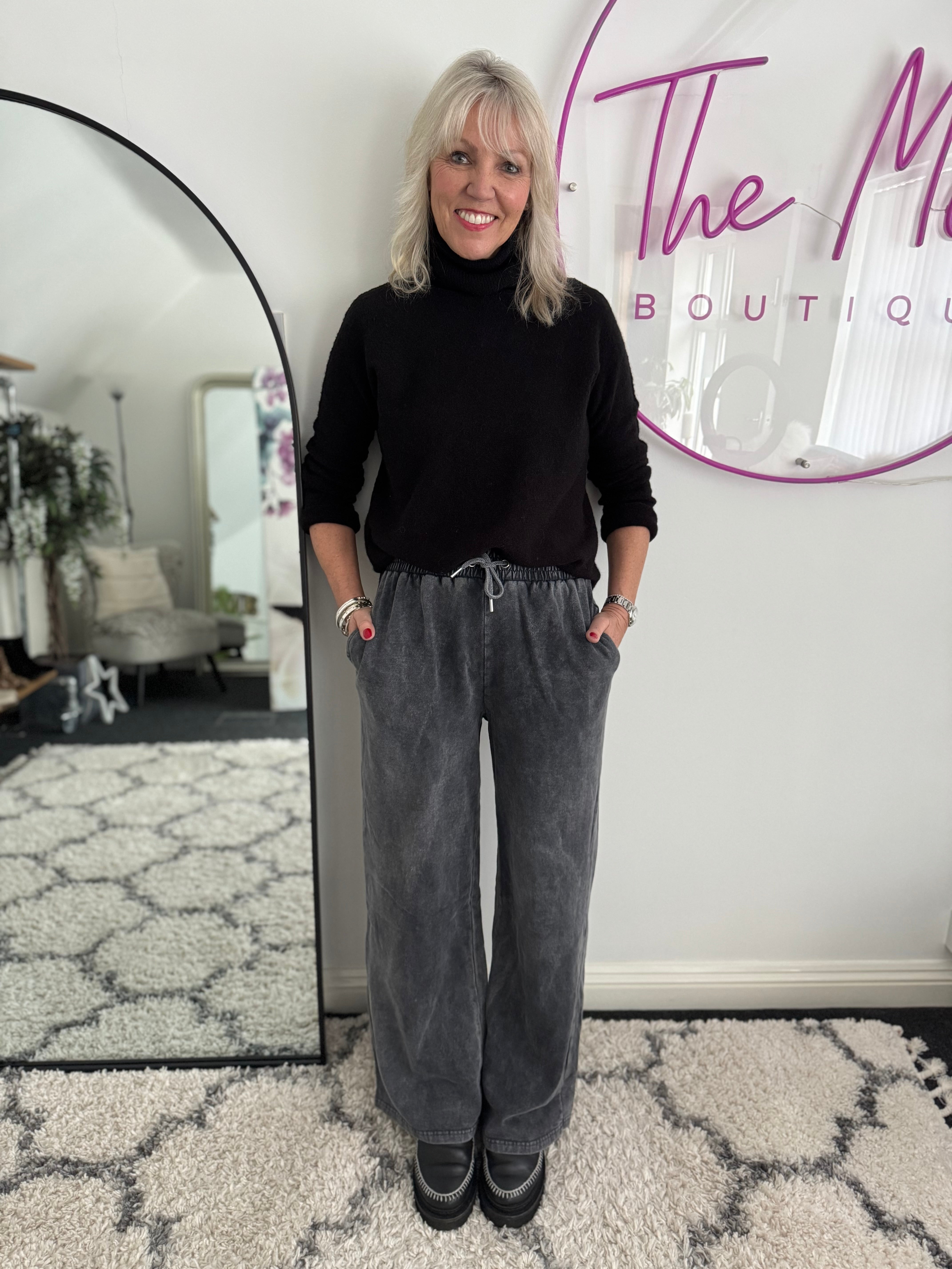 Jersey Stretch Slouchy Trousers in Vintage Charcoal