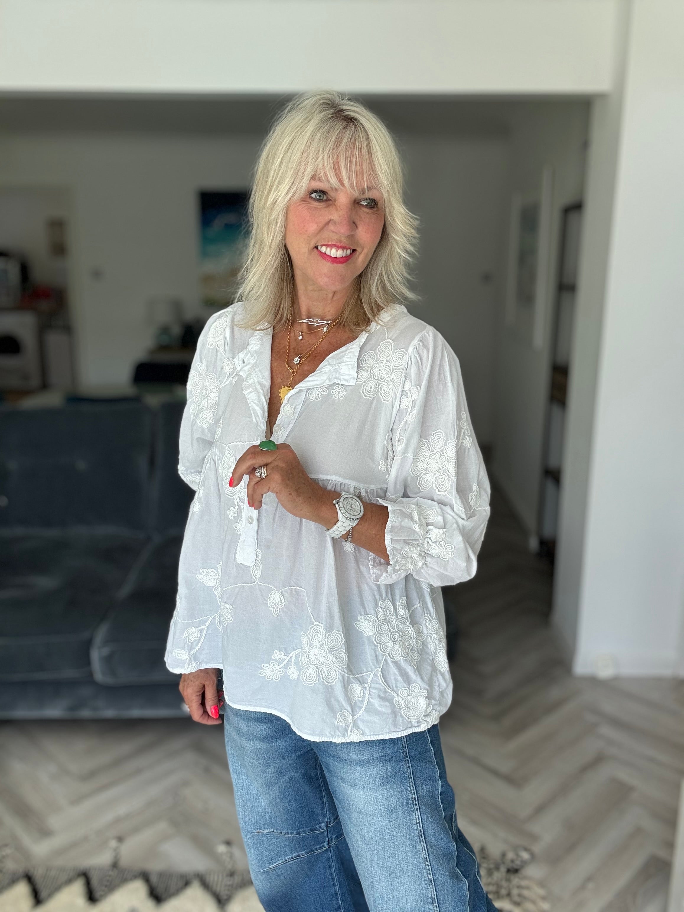 Luxe Embroidered Blouse in White