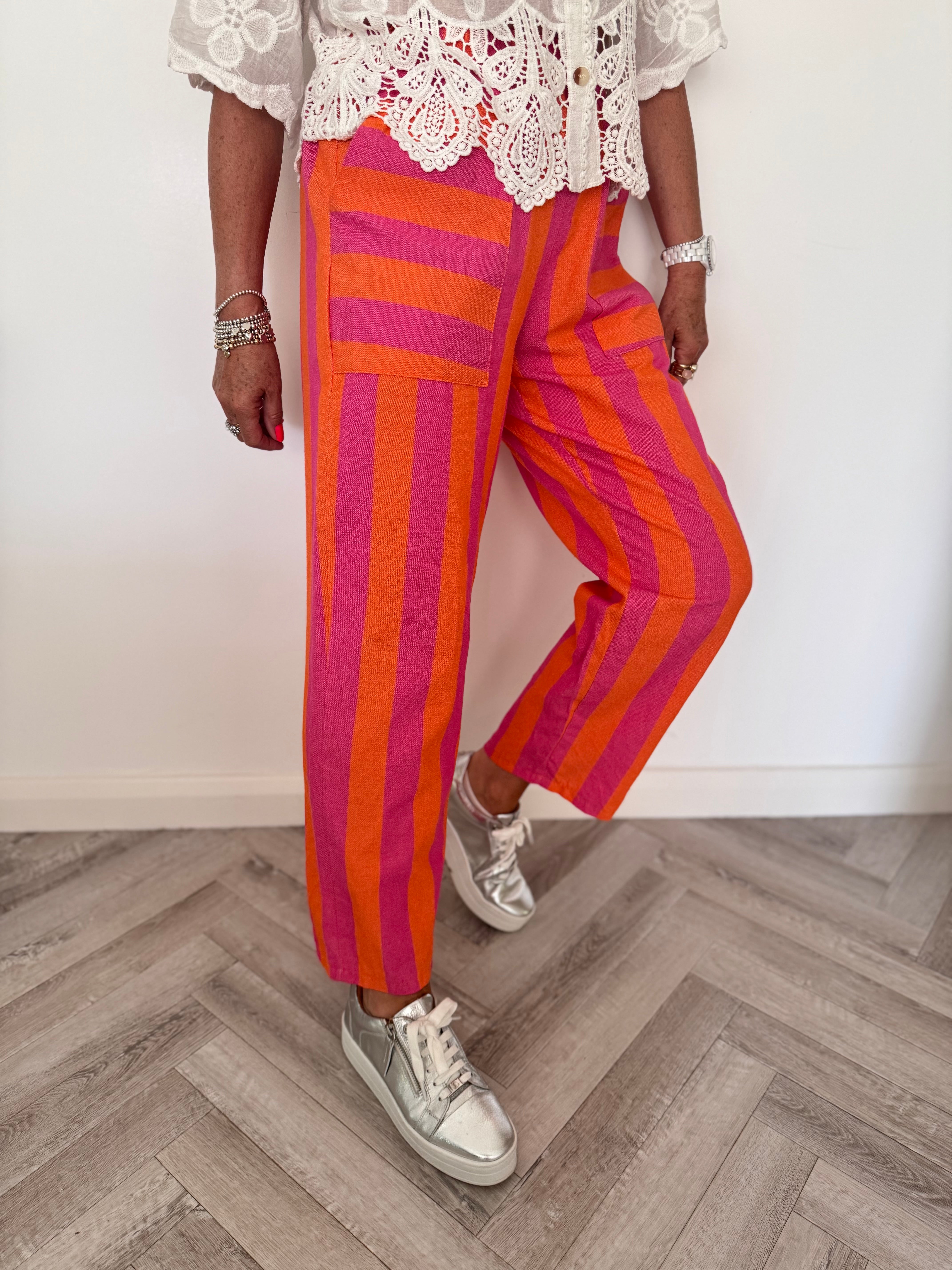 Stripe Trousers with Deep Pockets in Pink & Orange