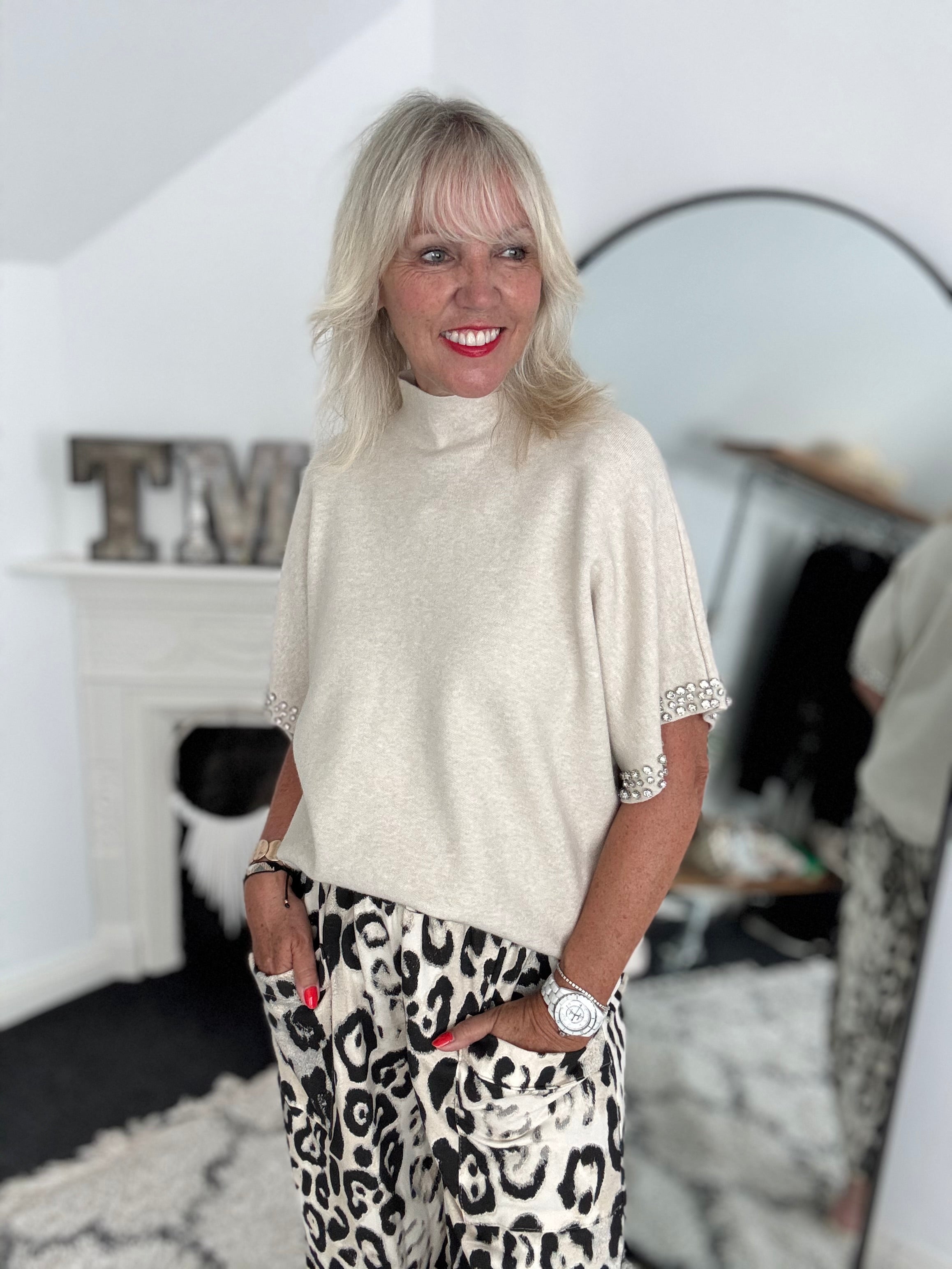 Jewel Sleeve Knit in Stone