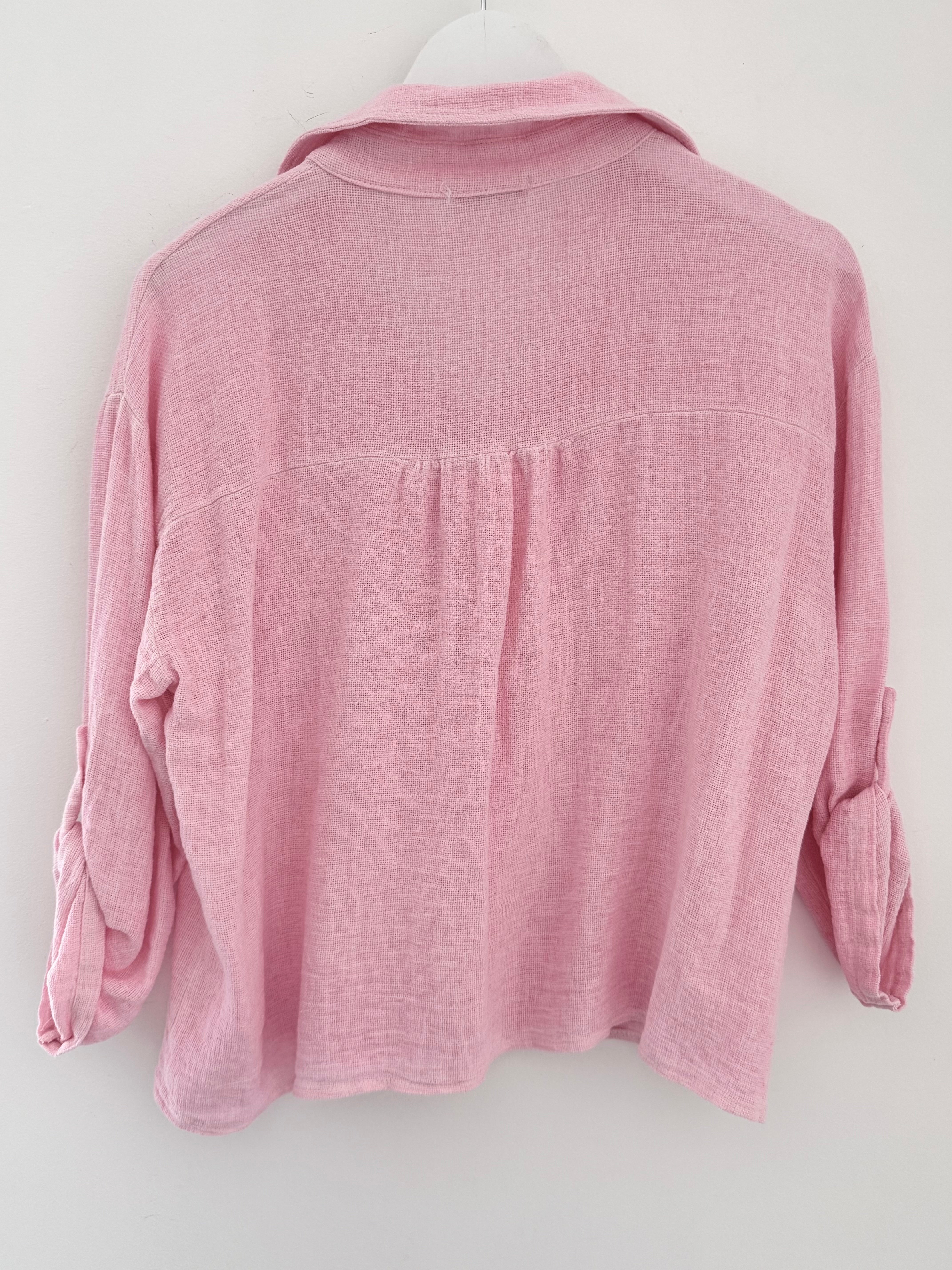 Linen & Cotton Pocket Top in Pink