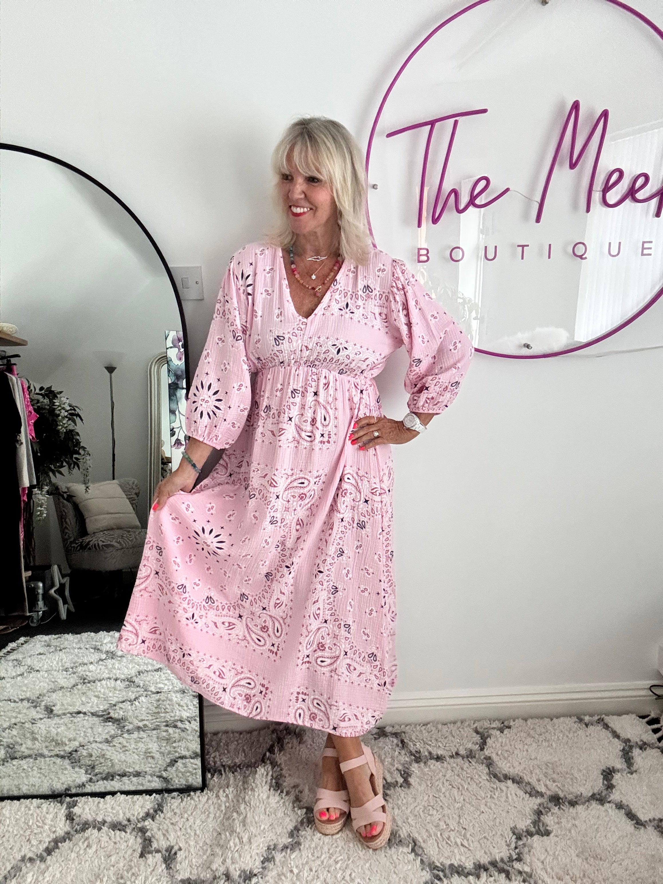 Cheesecloth Midi Dress in Pink Paisley