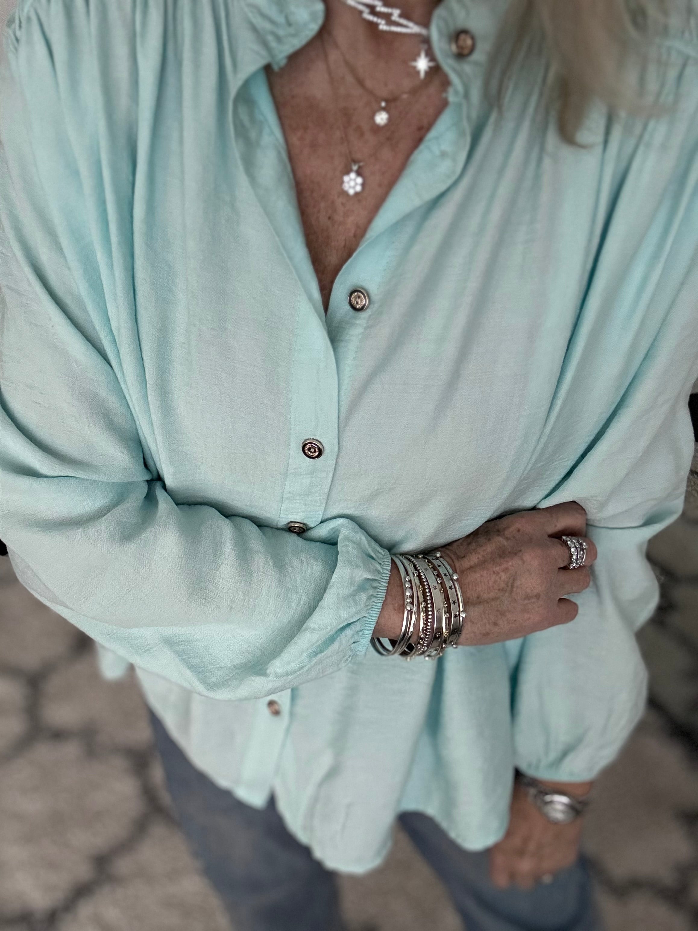 Shirred Blouse in Spearmint