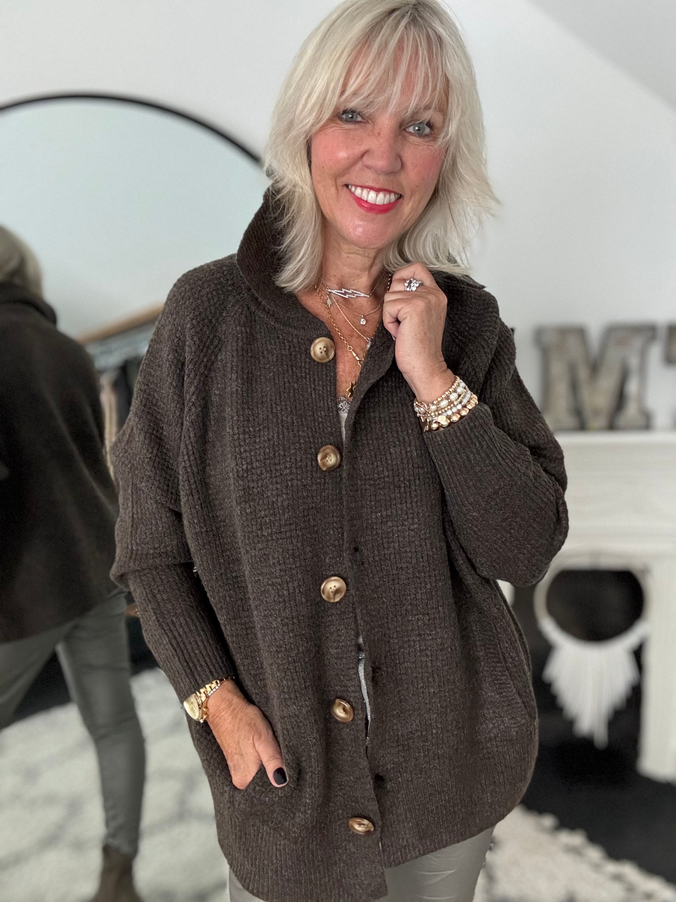 Fisherman Rib Knitted Jacket in Soft Chocolate