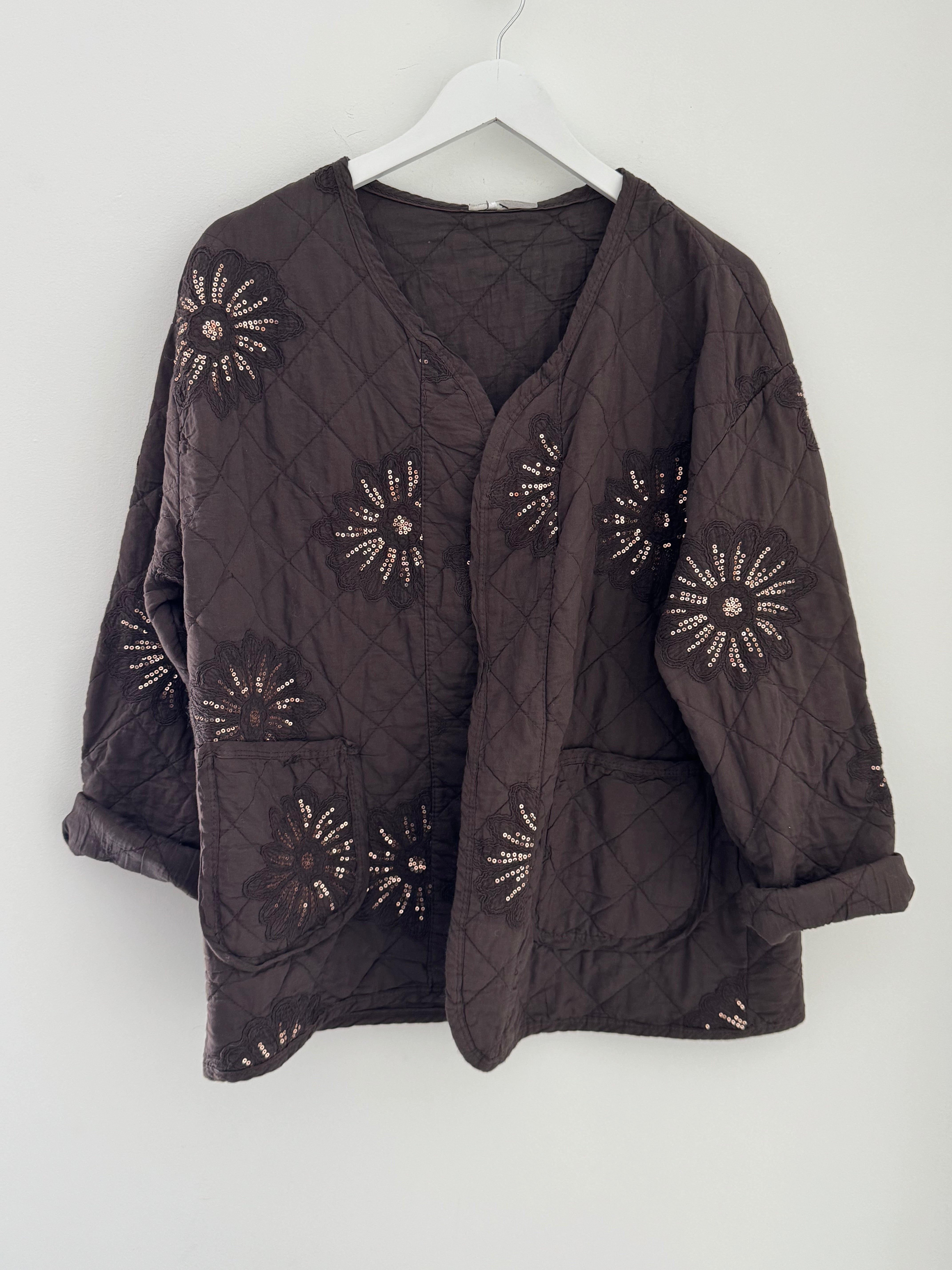 Quilted Jacket with Sequins in Chocolate