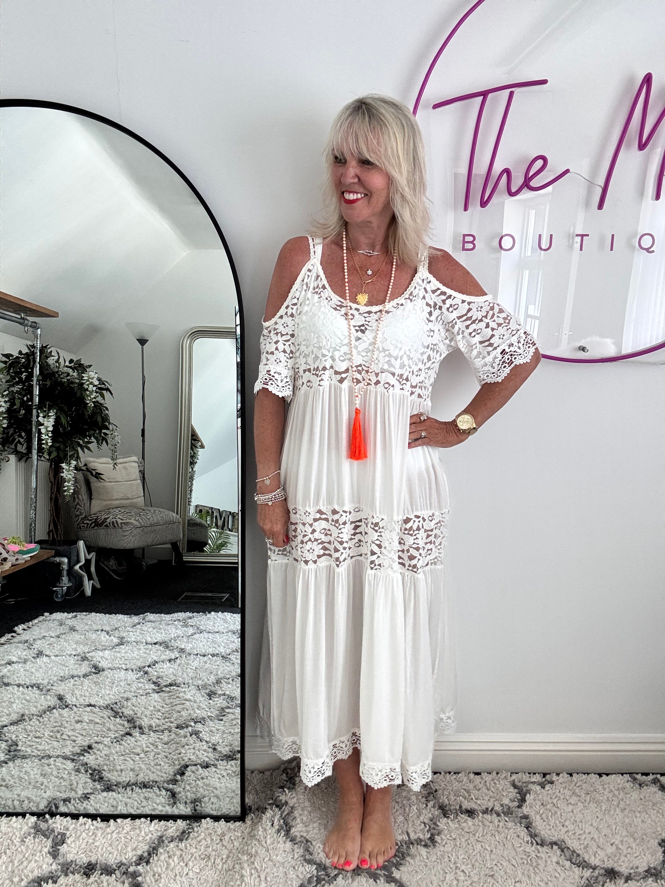 Cotton & Lace Beach Dress in White