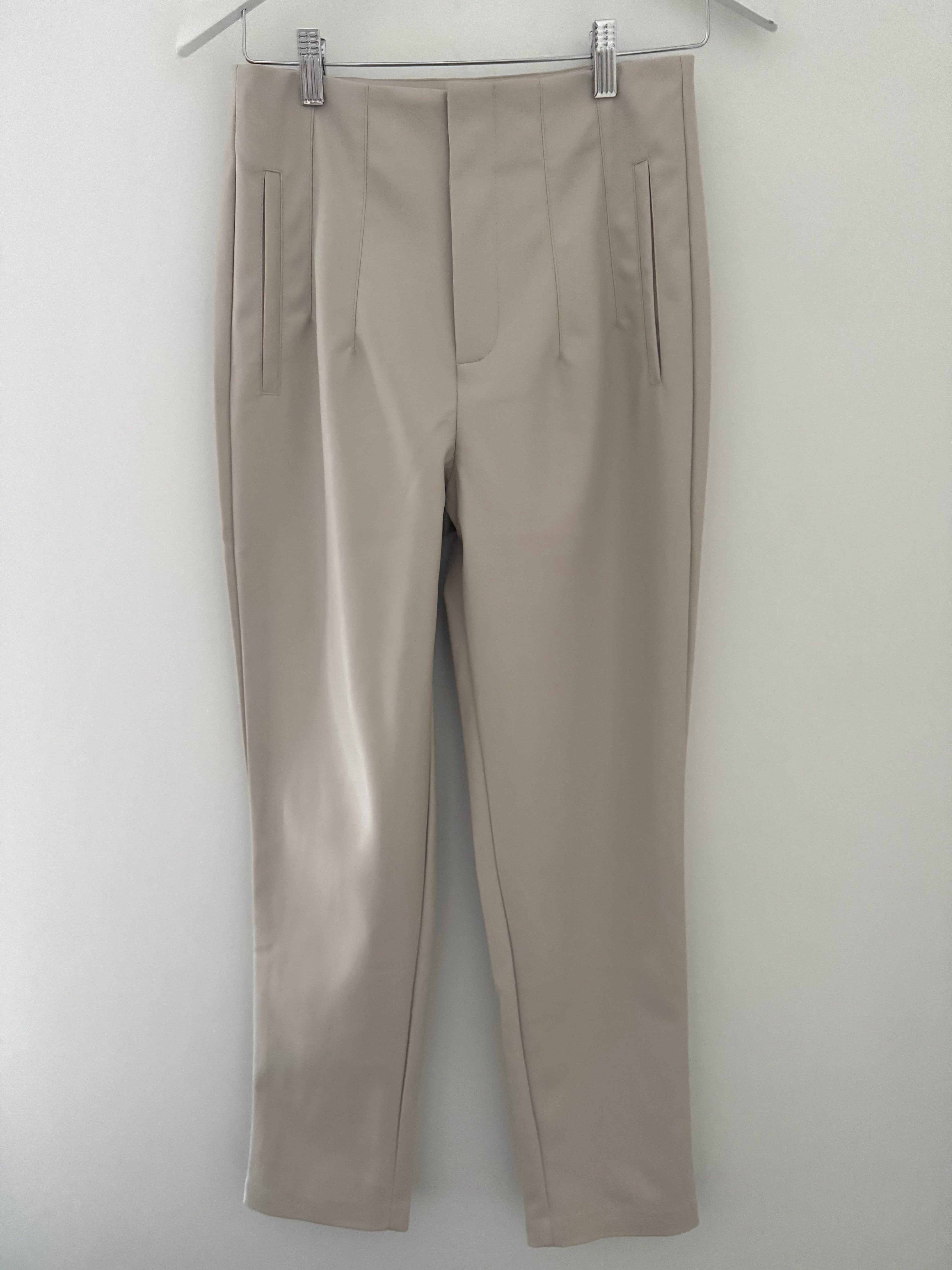 Vegan Leather Cigarette Trousers in Ecru