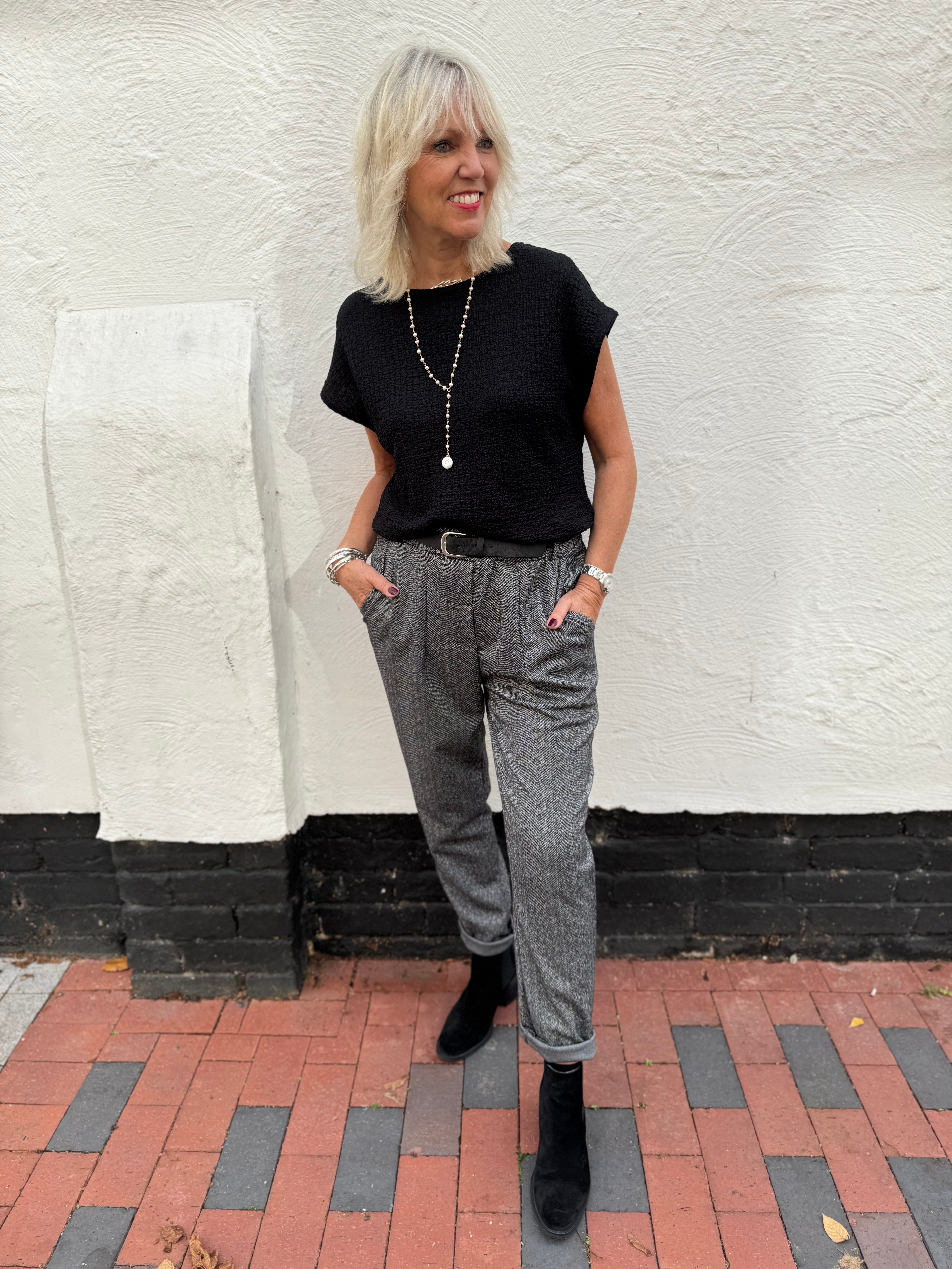 Stretch Herringbone Trousers in Charcoal