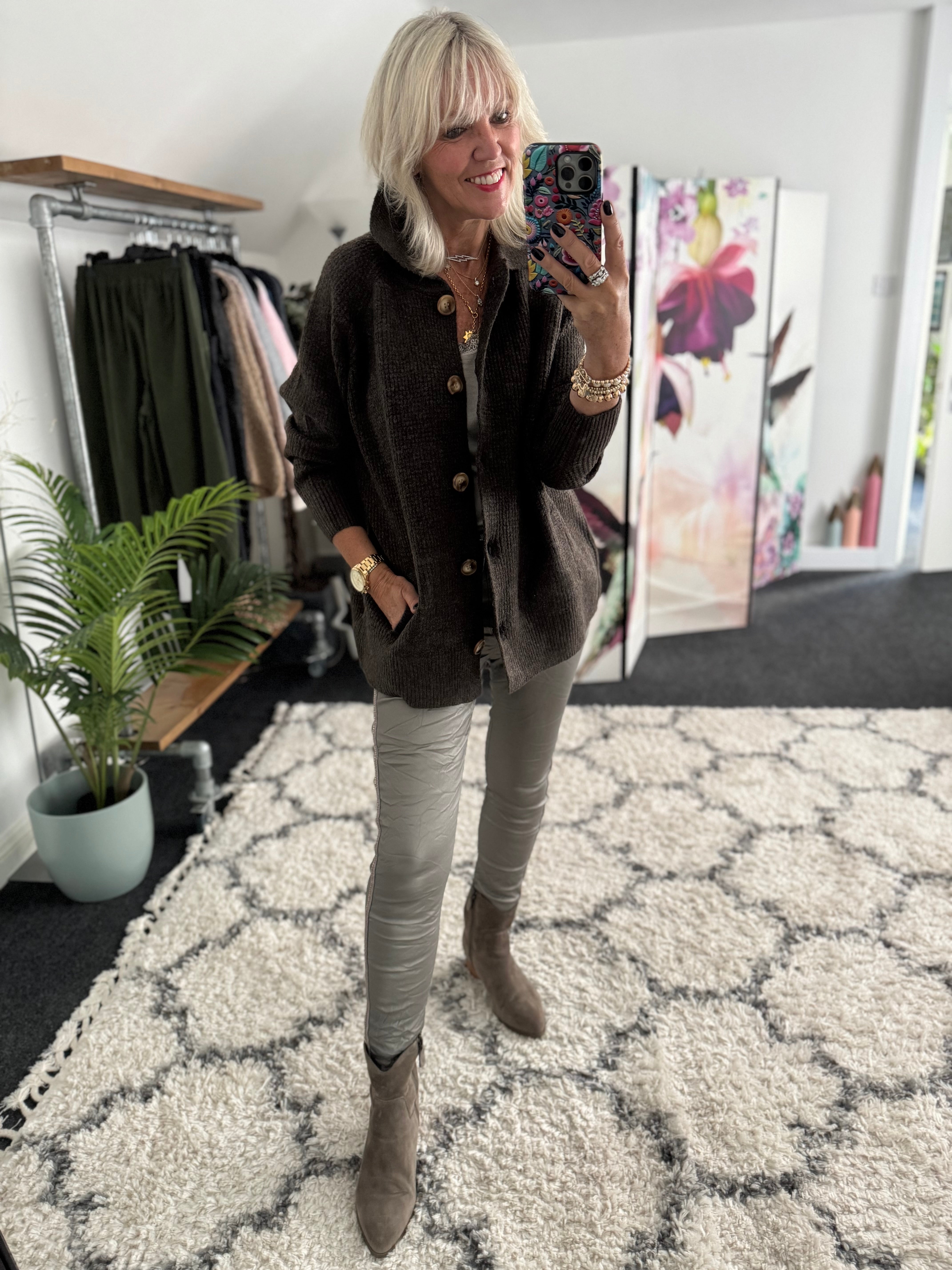 Fisherman Rib Knitted Jacket in Soft Chocolate