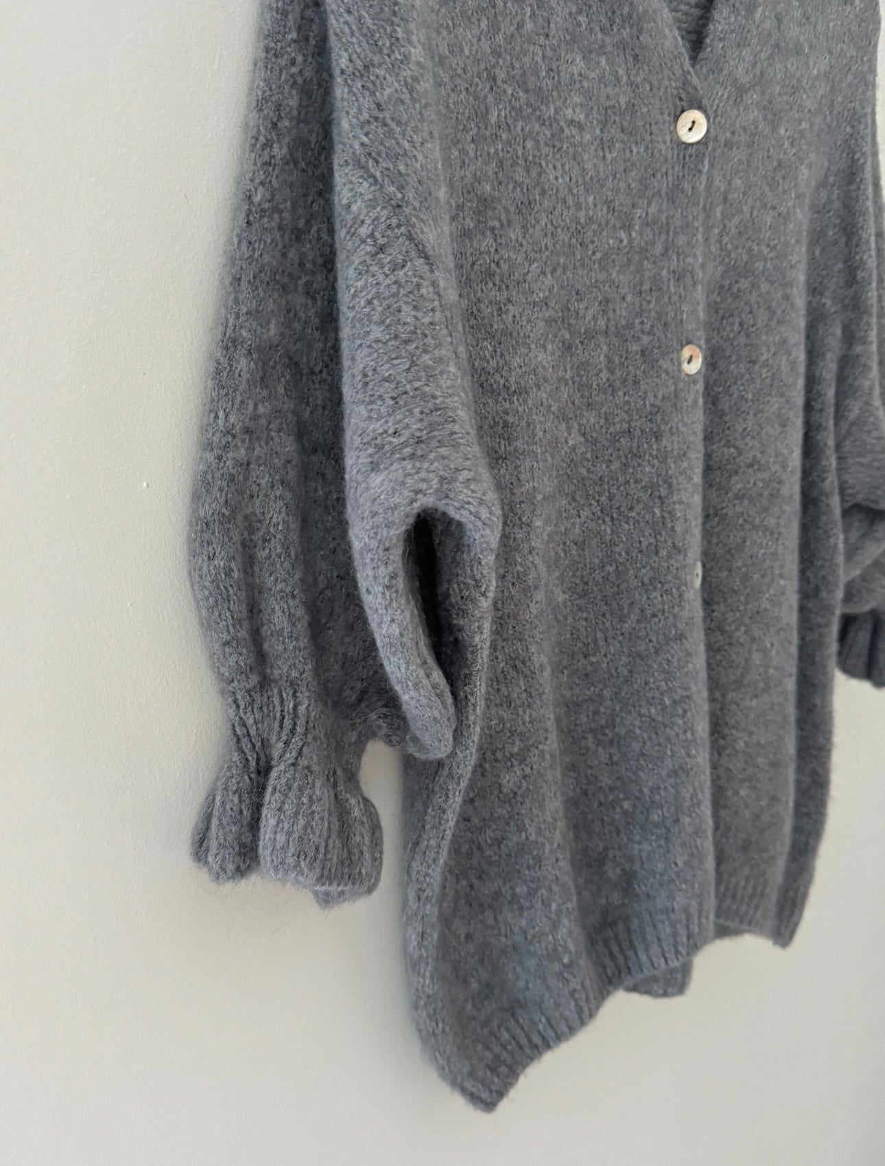 Alpaca Cardi with Frill Cuffs in Grey