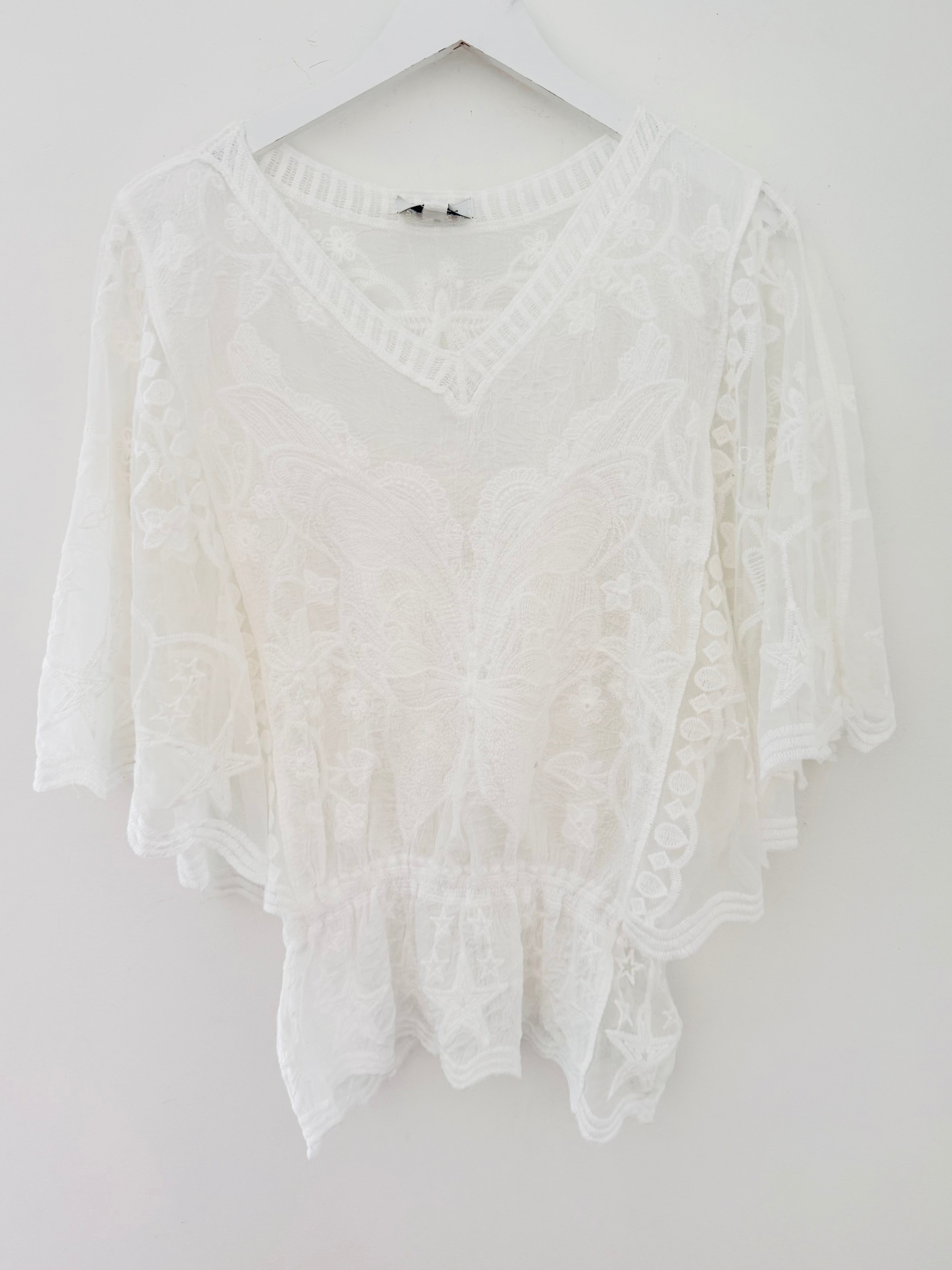 Lace Butterfly & Star Top in White