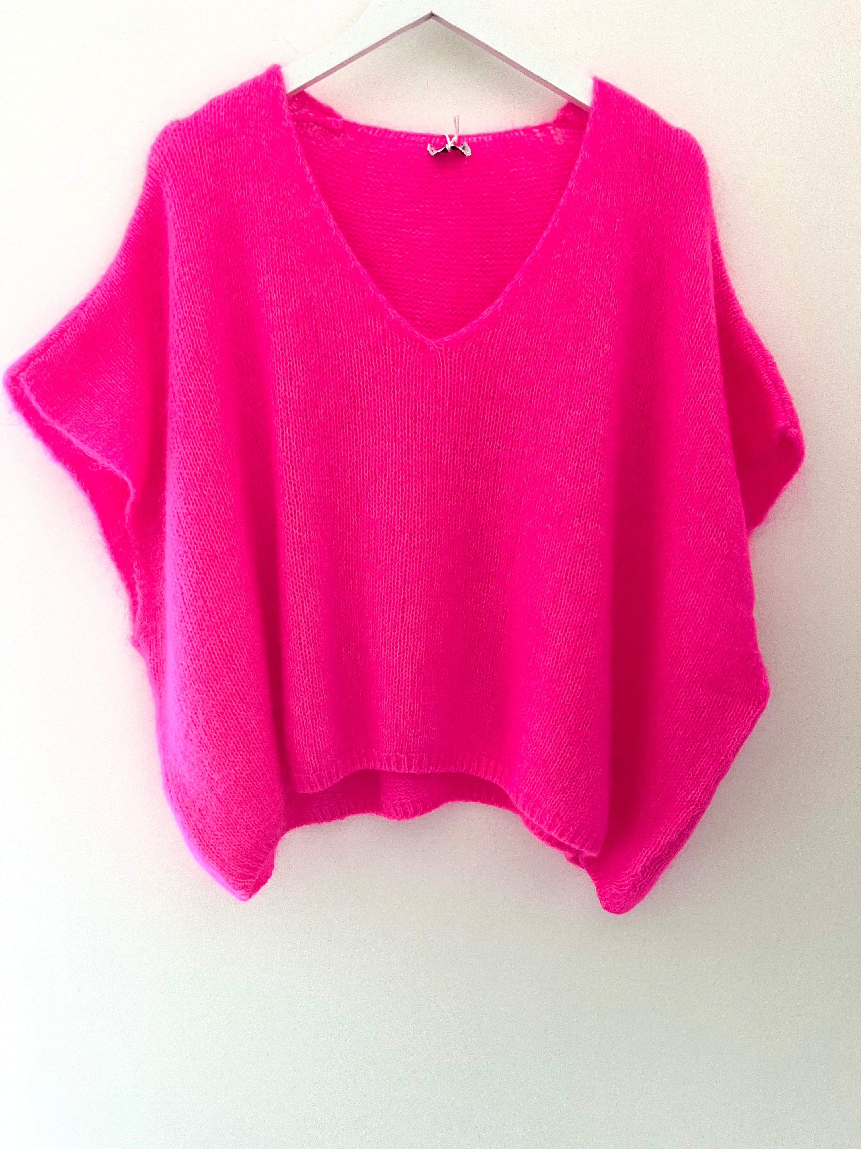 Mohair V Neck Tank in Neon Pink